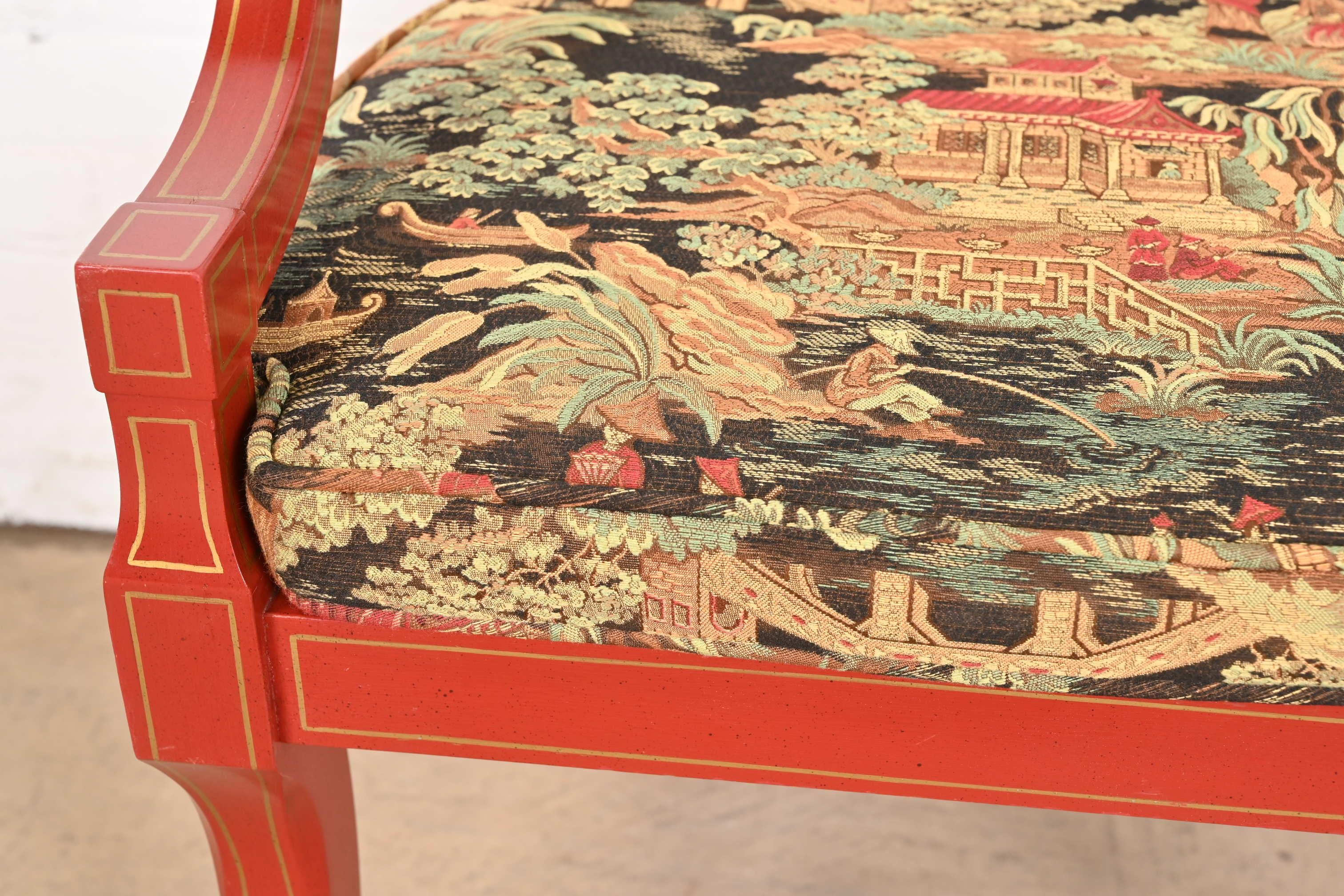 Baker Furniture Hollywood Regency Chinoiserie Red Lacquered Armchair 4