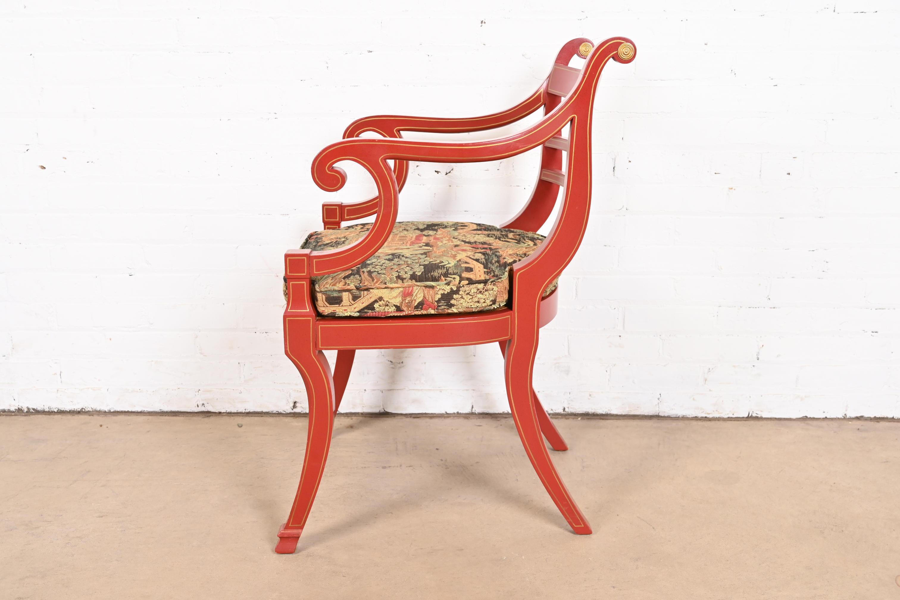 Baker Furniture Hollywood Regency Chinoiserie Red Lacquered Armchair 5