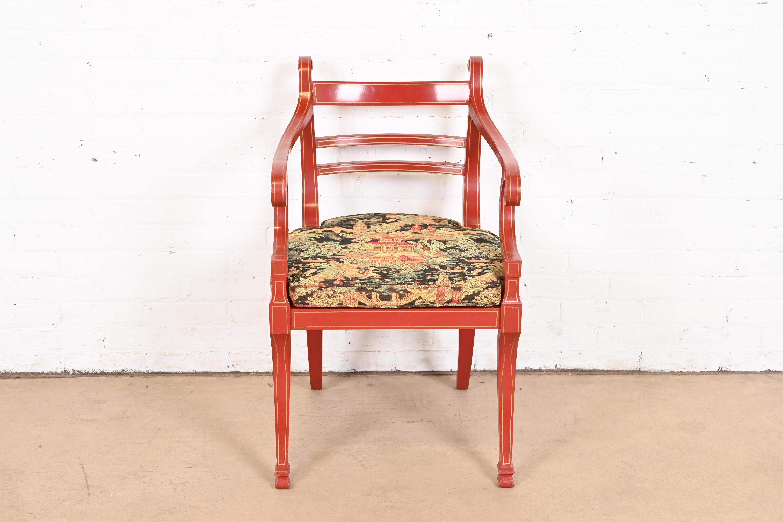 American Baker Furniture Hollywood Regency Chinoiserie Red Lacquered Armchair