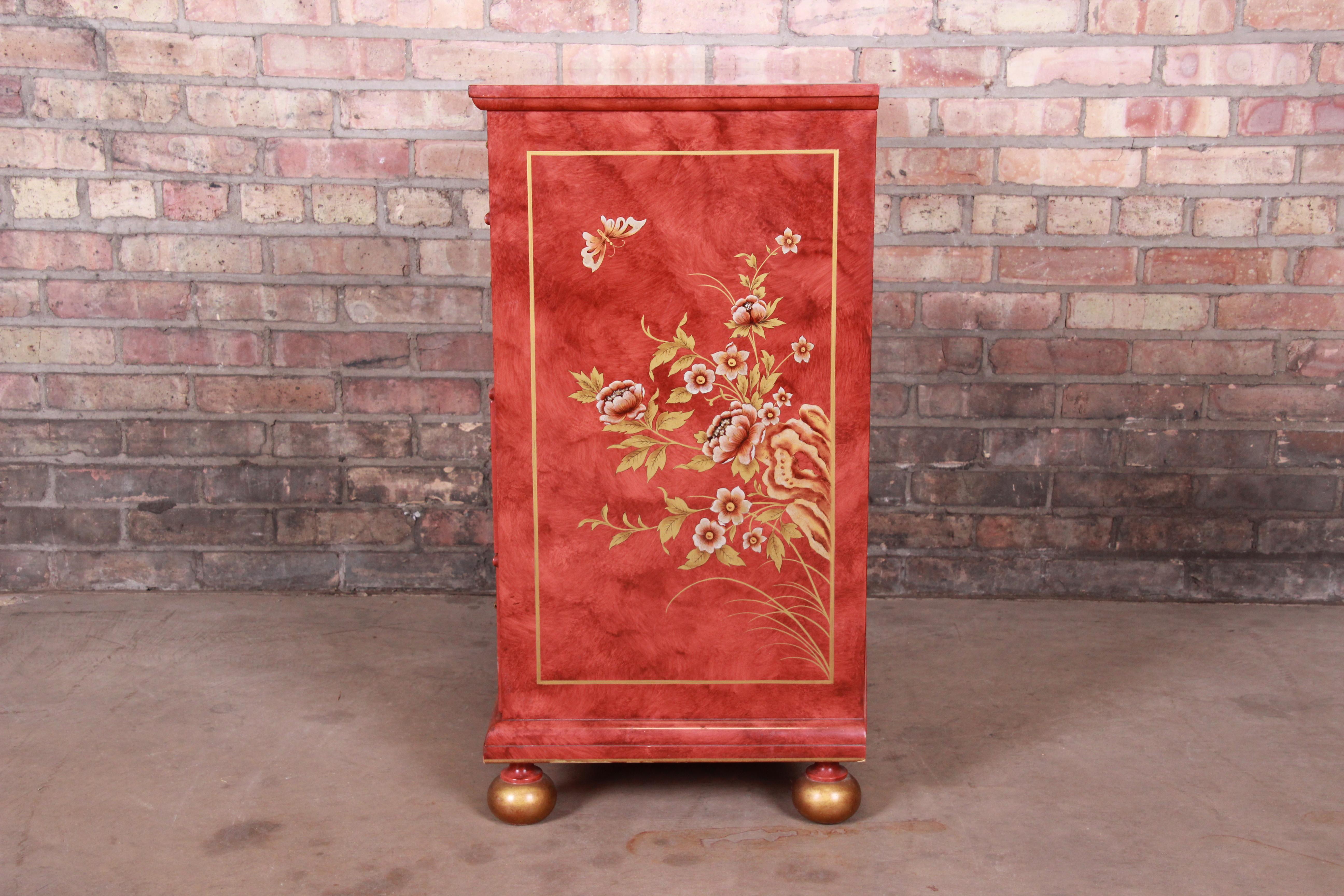 Baker Furniture Hollywood Regency Chinoiserie Red Lacquered Chest of Drawers 6