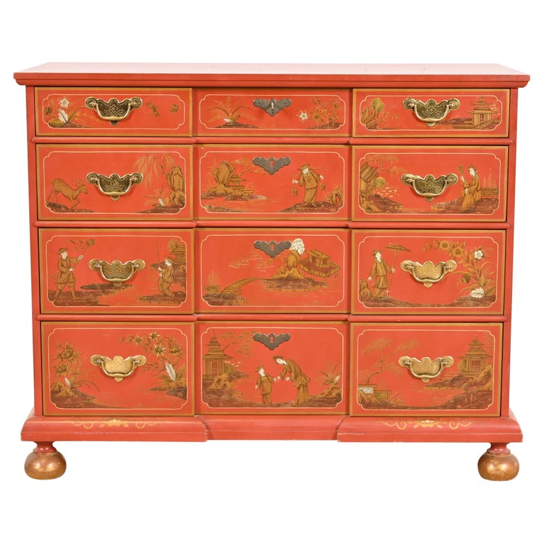 Baker Furniture Hollywood Regency Chinoiserie Red Lacquered Chest of  Drawers For Sale at 1stDibs