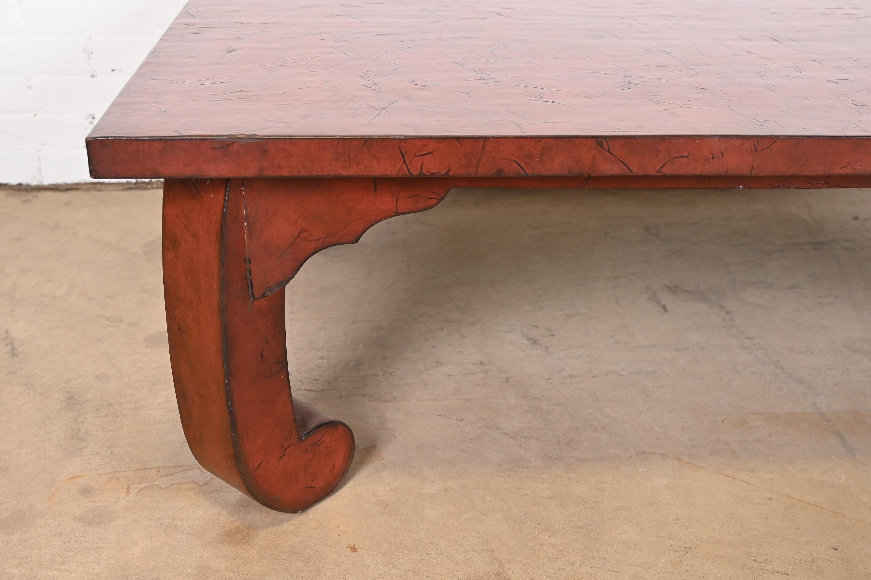Baker Furniture Hollywood Regency Chinoiserie Red Lacquered Cocktail Table 4