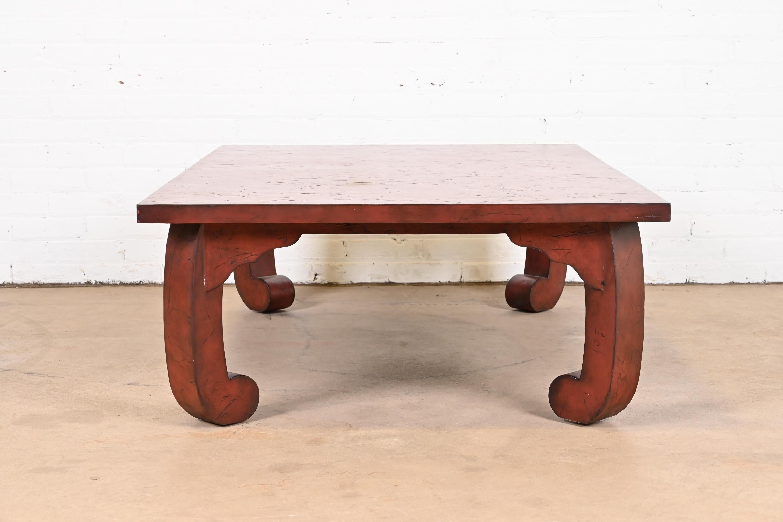 Baker Furniture Hollywood Regency Chinoiserie Red Lacquered Cocktail Table 5