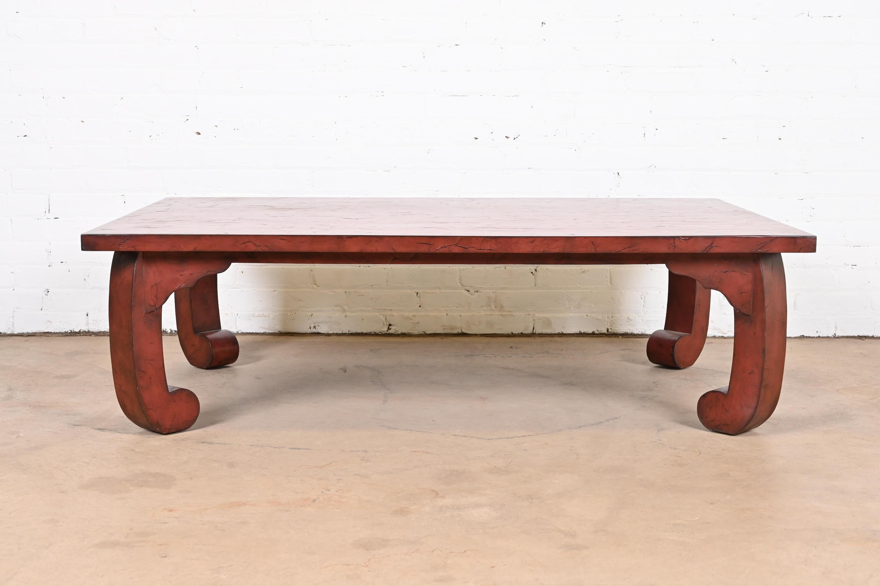 Baker Furniture Hollywood Regency Chinoiserie Red Lacquered Cocktail Table 6