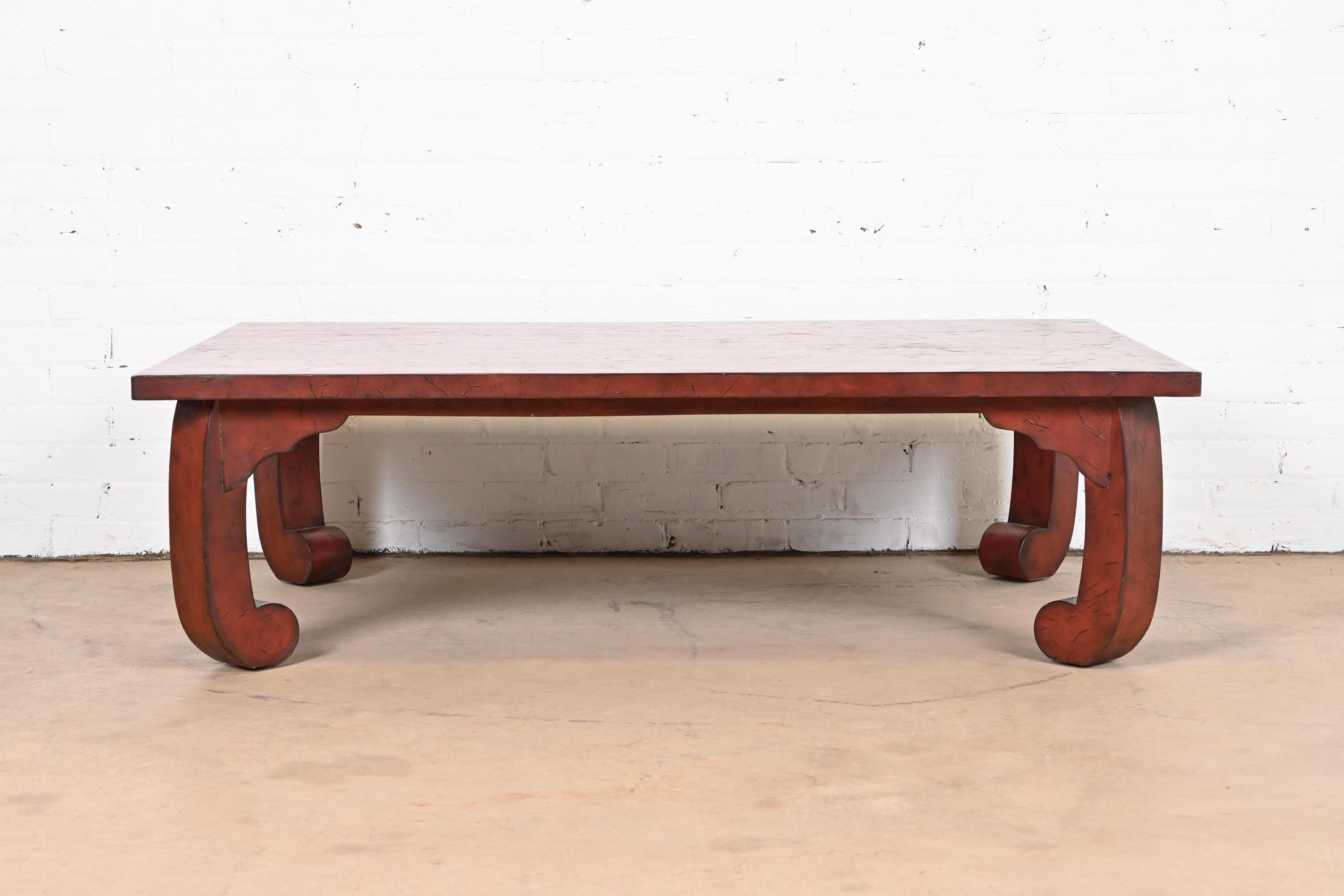 American Baker Furniture Hollywood Regency Chinoiserie Red Lacquered Cocktail Table
