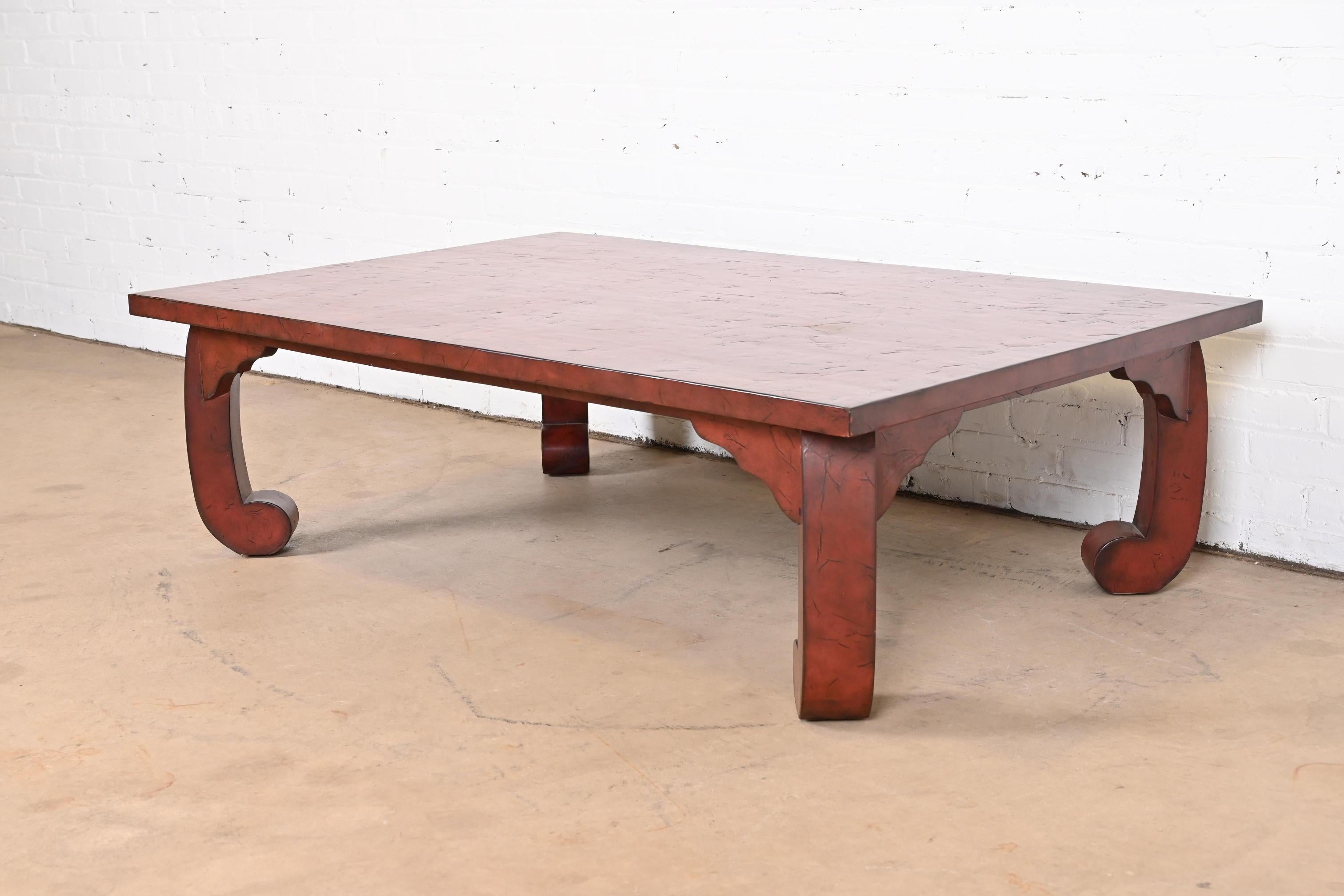 Baker Furniture Hollywood Regency Chinoiserie Red Lacquered Cocktail Table In Good Condition In South Bend, IN