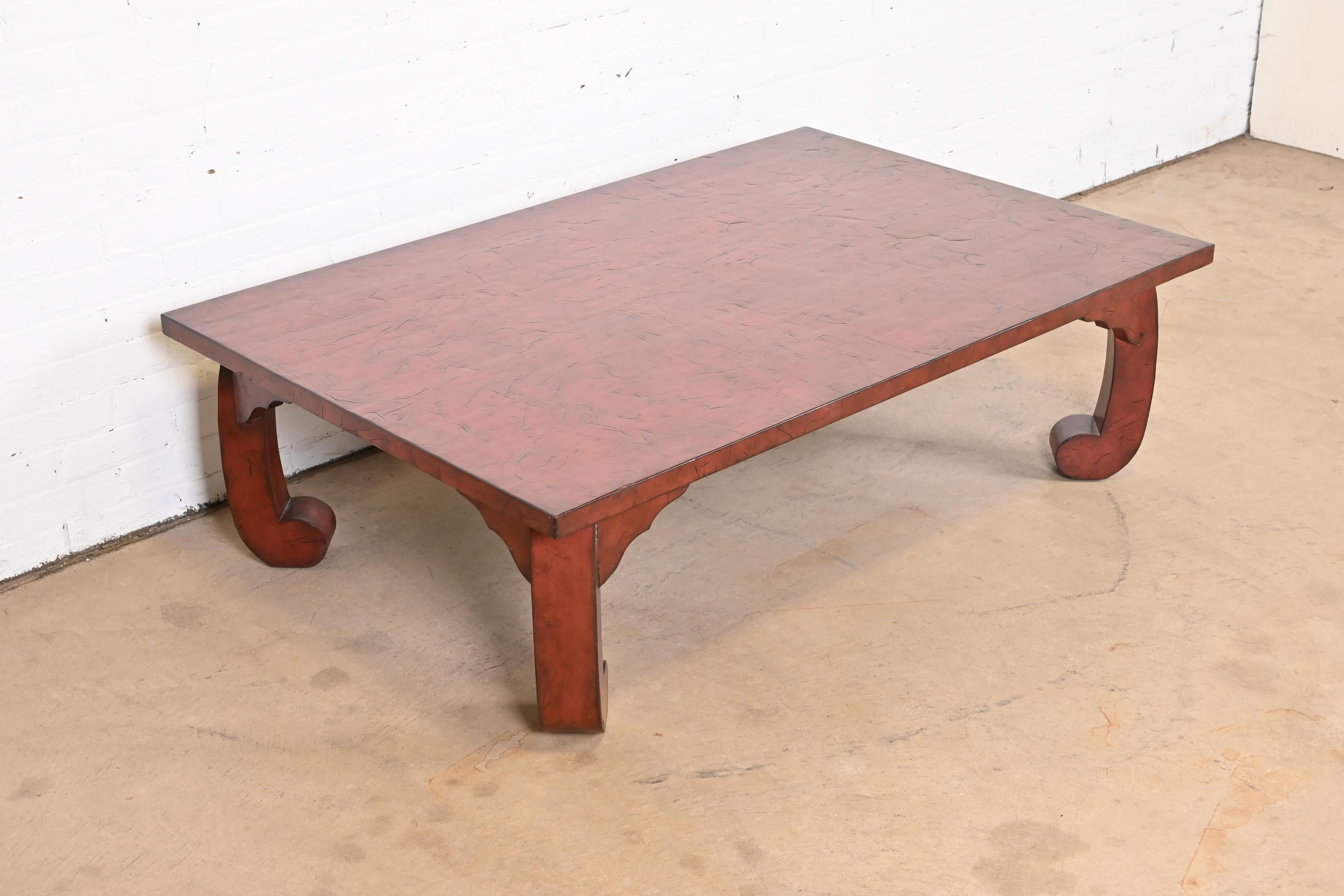 Wood Baker Furniture Hollywood Regency Chinoiserie Red Lacquered Cocktail Table