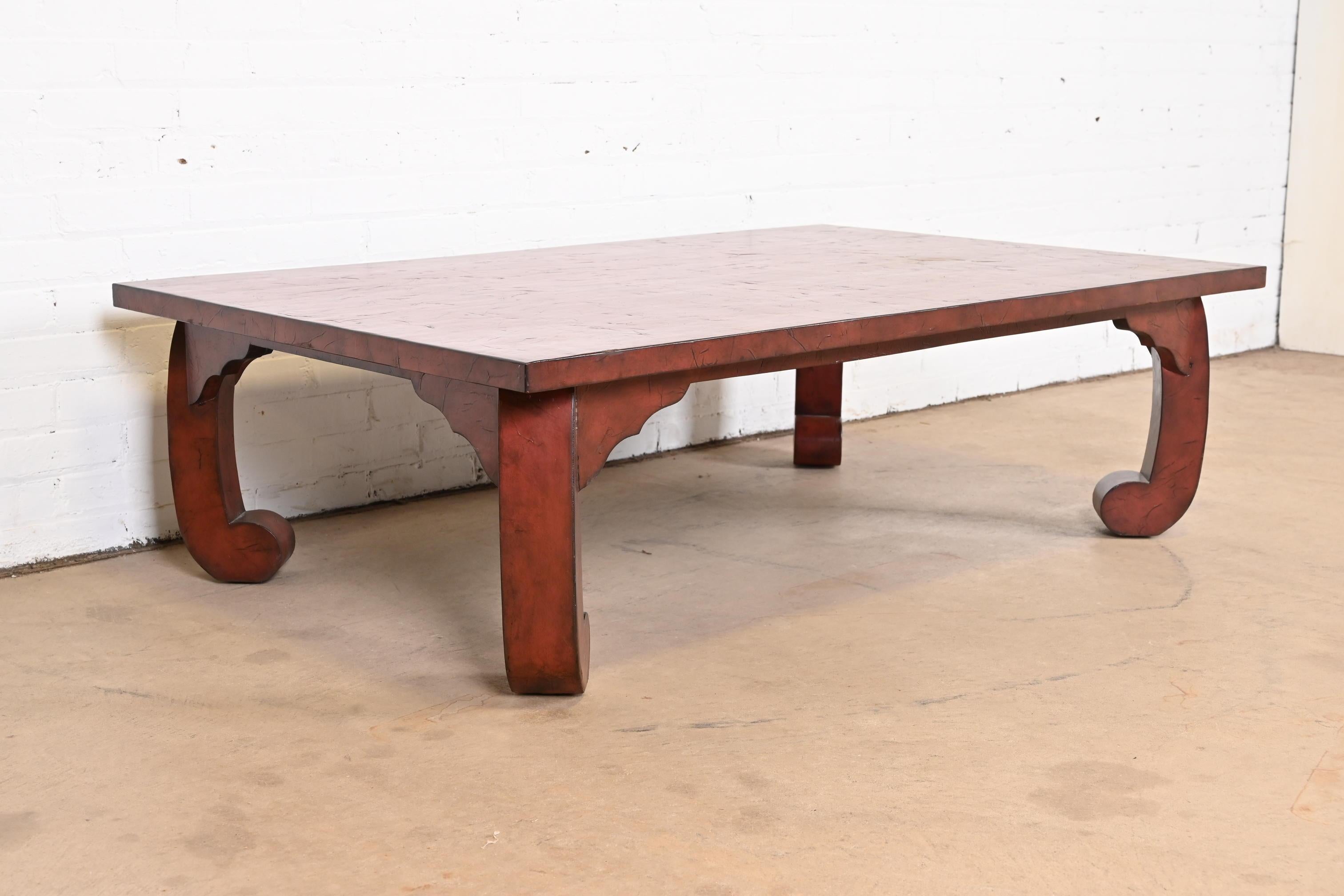 Baker Furniture Hollywood Regency Chinoiserie Red Lacquered Cocktail Table 1