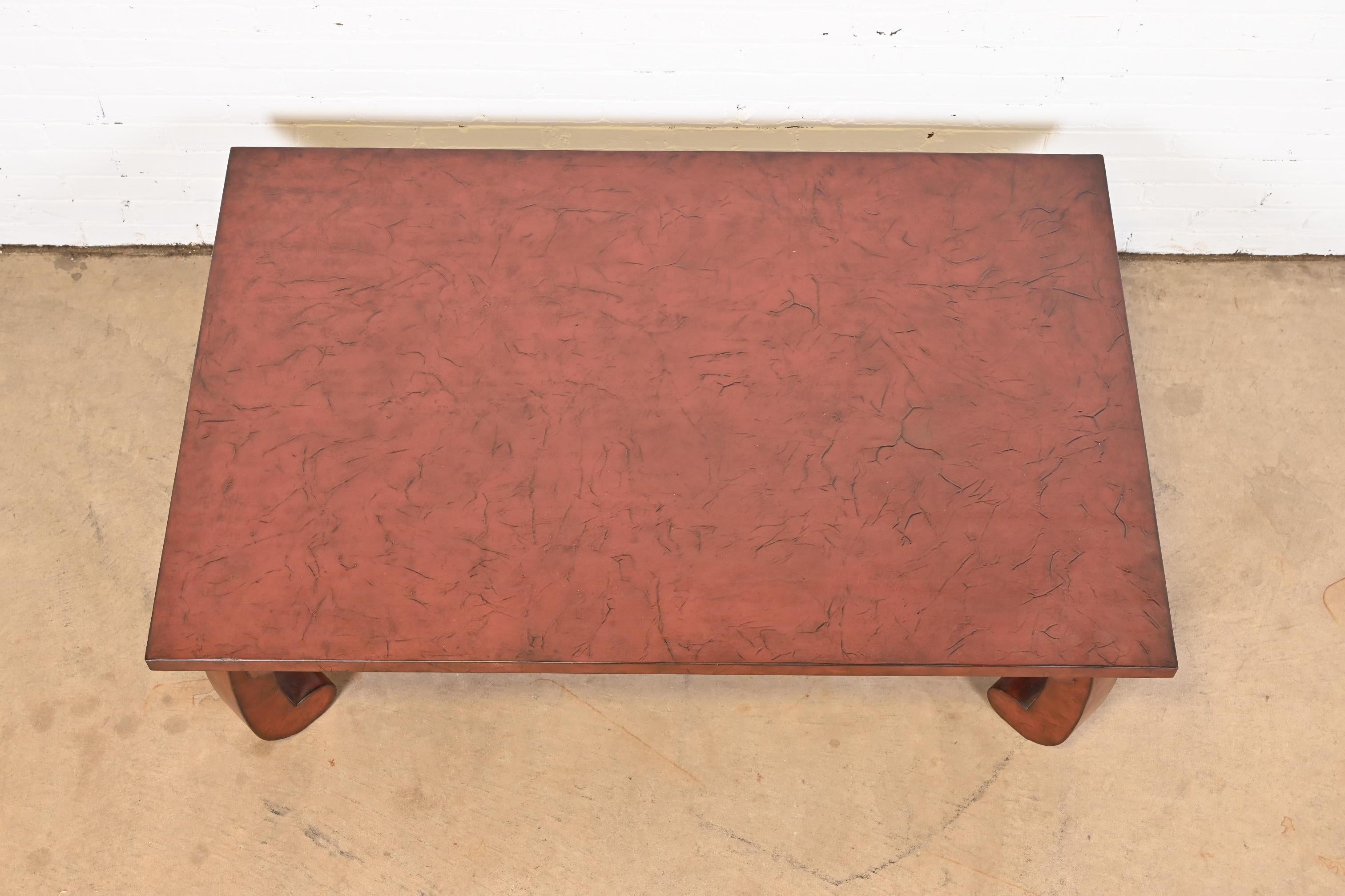 Baker Furniture Hollywood Regency Chinoiserie Red Lacquered Cocktail Table 2