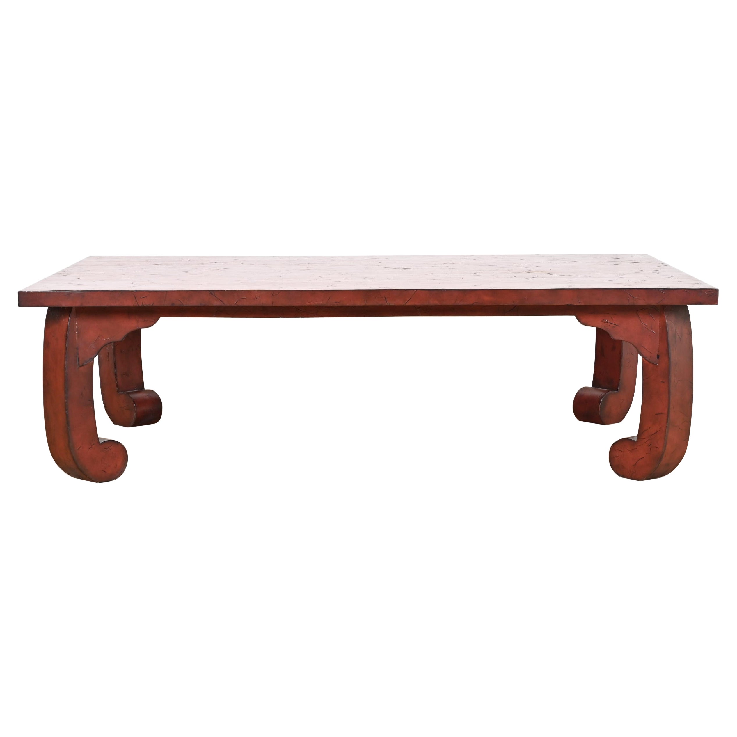 Baker Furniture Hollywood Regency Chinoiserie Red Lacquered Cocktail Table