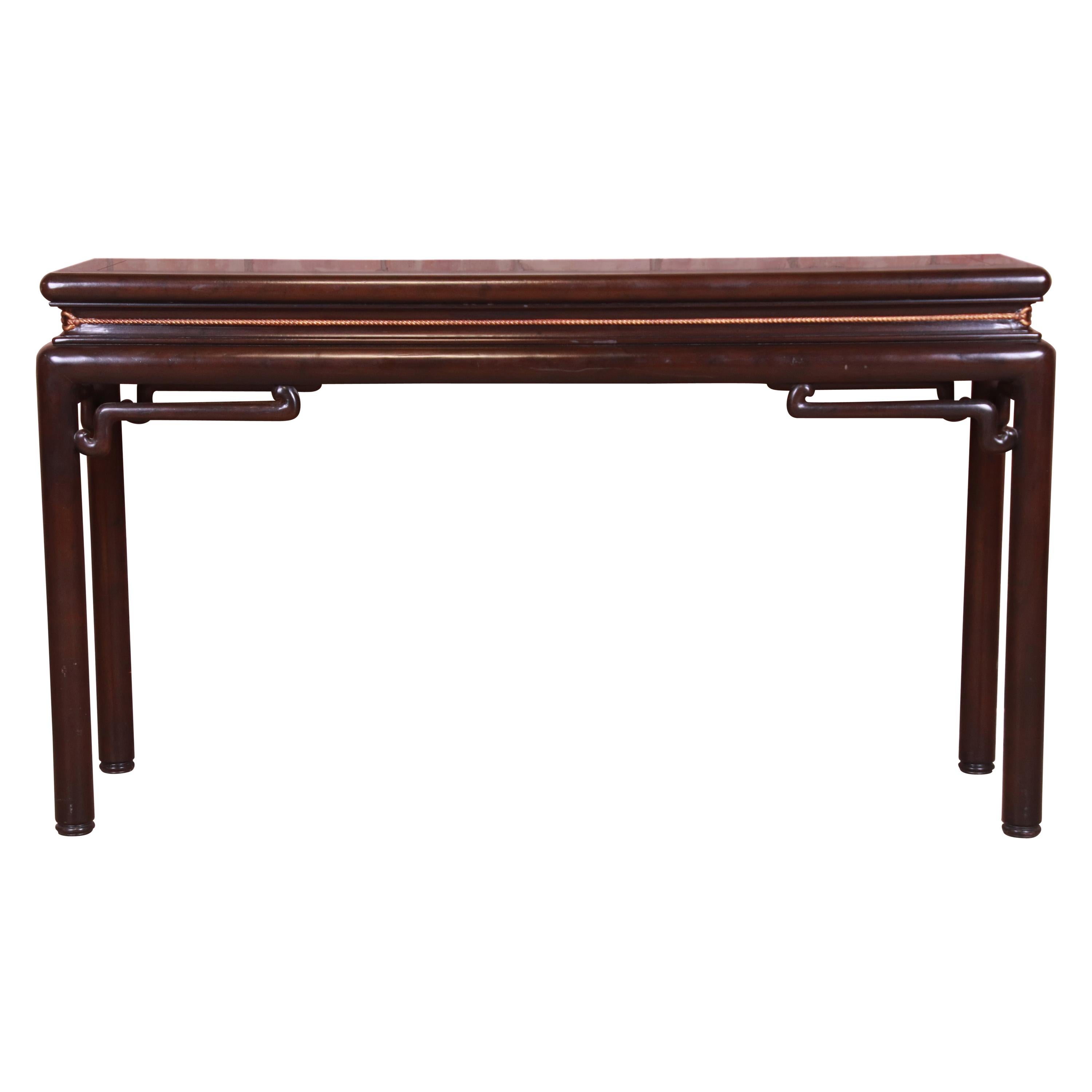 Baker Furniture Hollywood Regency Chinoiserie Walnut Console Table, Circa 1970s