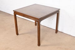 Baker Furniture Hollywood Regency Chinoiserie Walnut Leather Top Game Table
