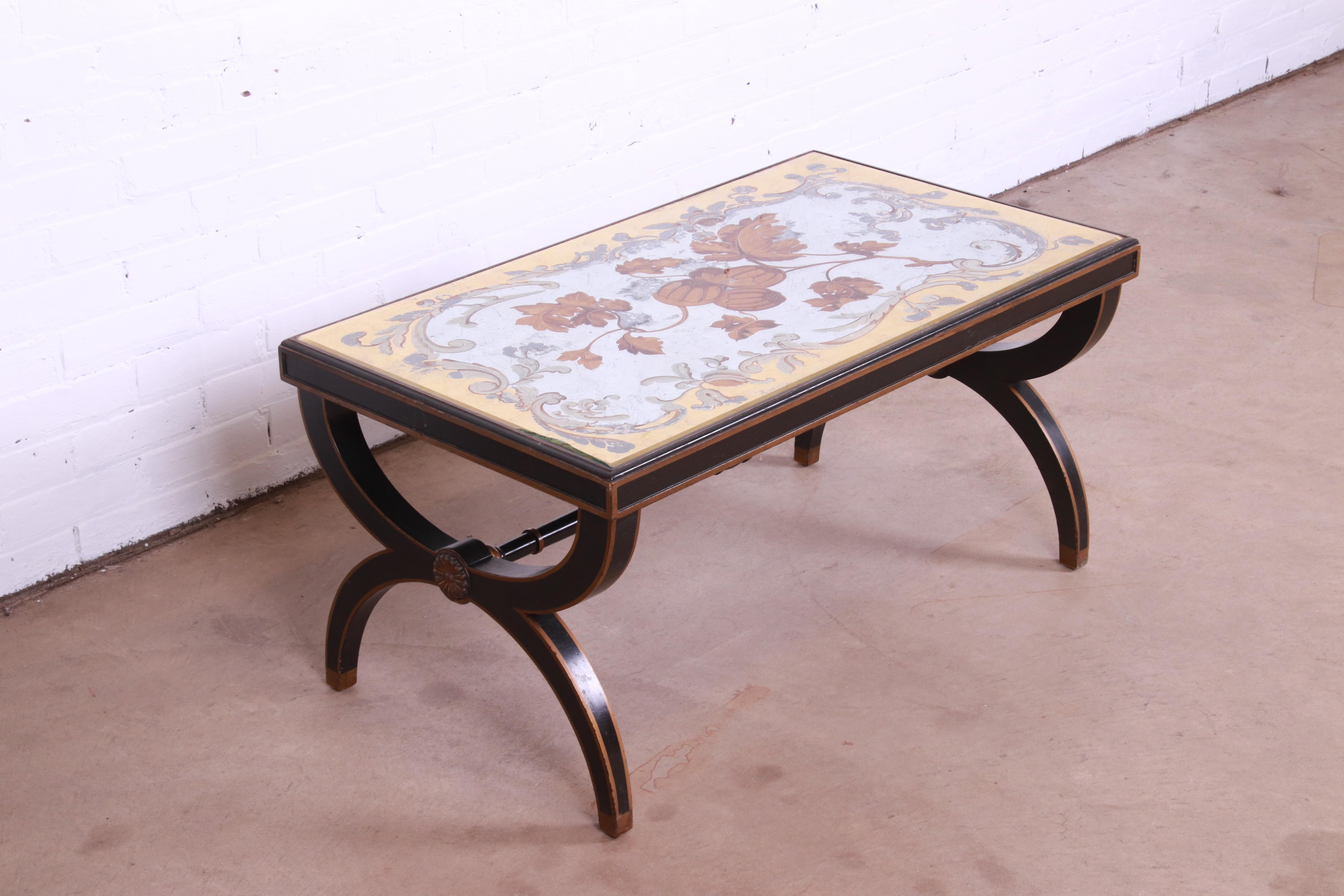 Mid-20th Century Baker Furniture Hollywood Regency Cocktail Table with Reverse Painted Top