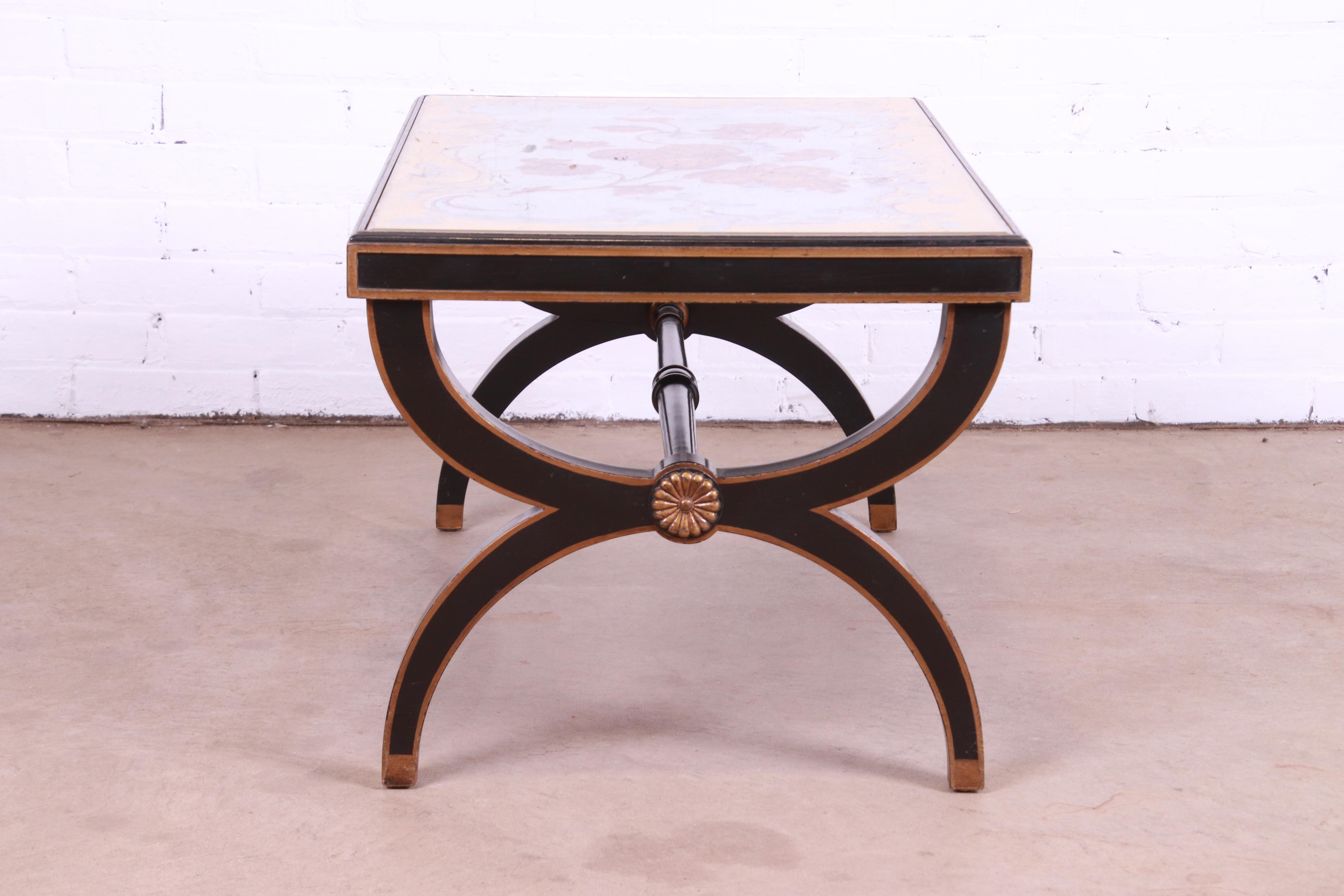 Baker Furniture Hollywood Regency Cocktail Table with Reverse Painted Top 1