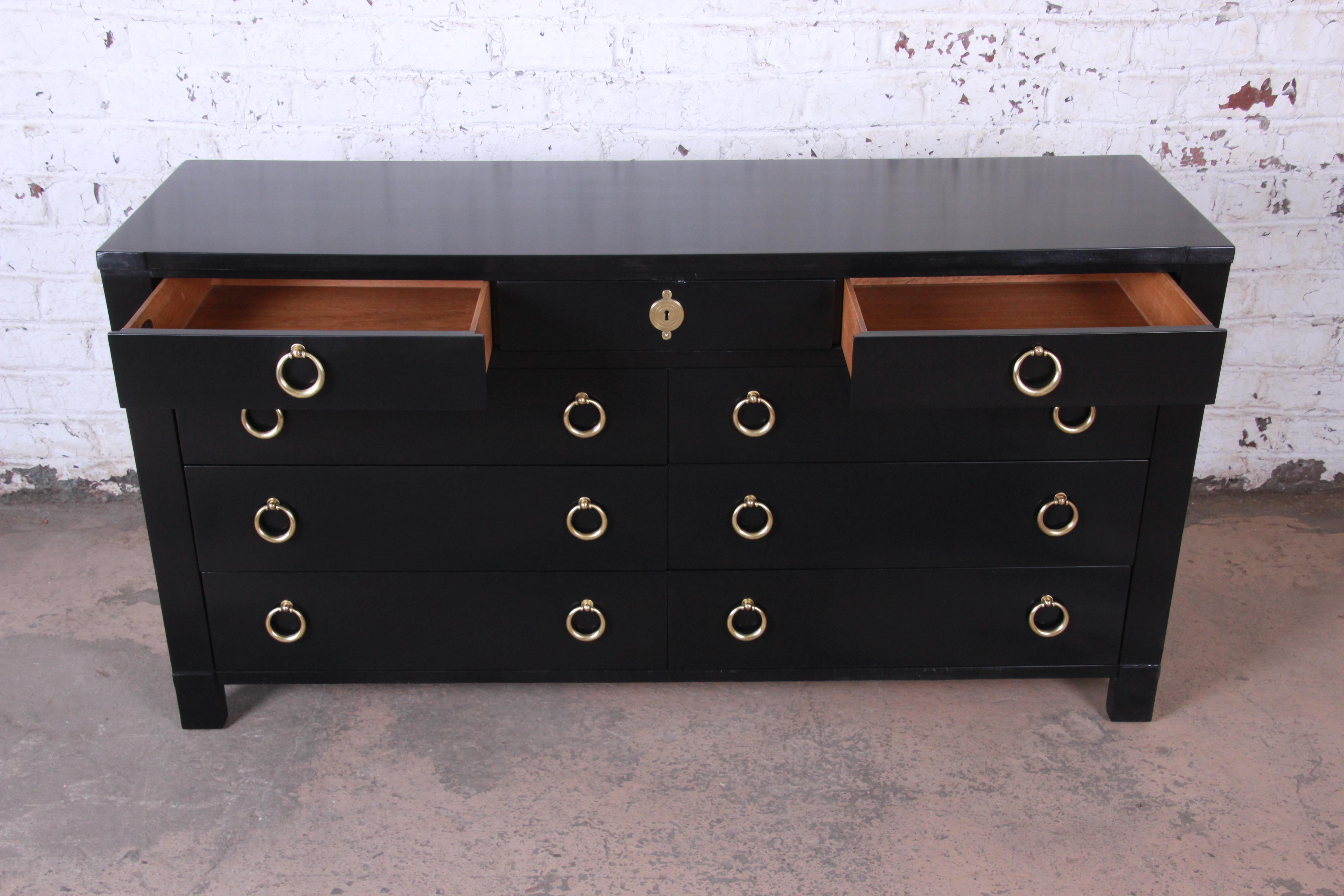 Brass Baker Furniture Hollywood Regency Ebonized Long Dresser