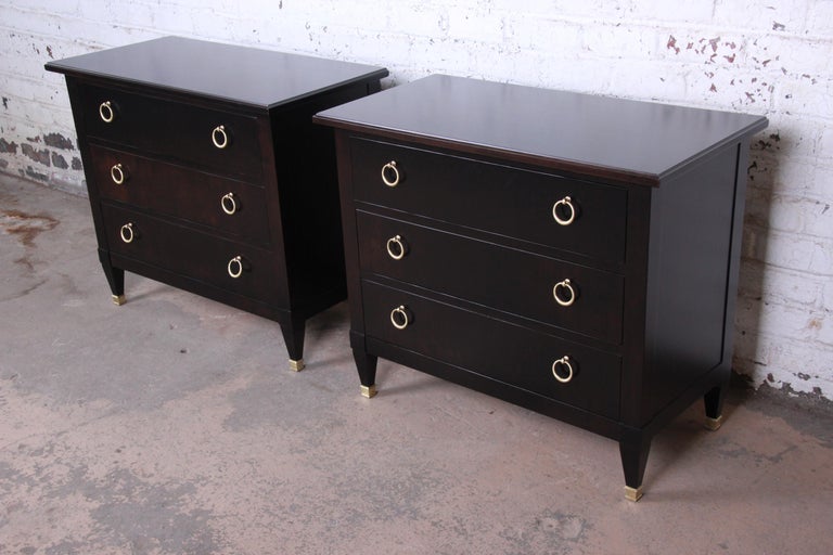 Baker Furniture Hollywood Regency Ebonized Nightstands or Bachelor