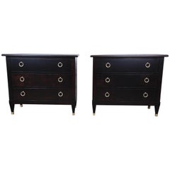 Baker Furniture Hollywood Regency Ebonized Nightstands or Bachelor Chests, Pair