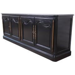 Baker Furniture Hollywood Regency Ebonized Sideboard Credenza or Bar Cabinet
