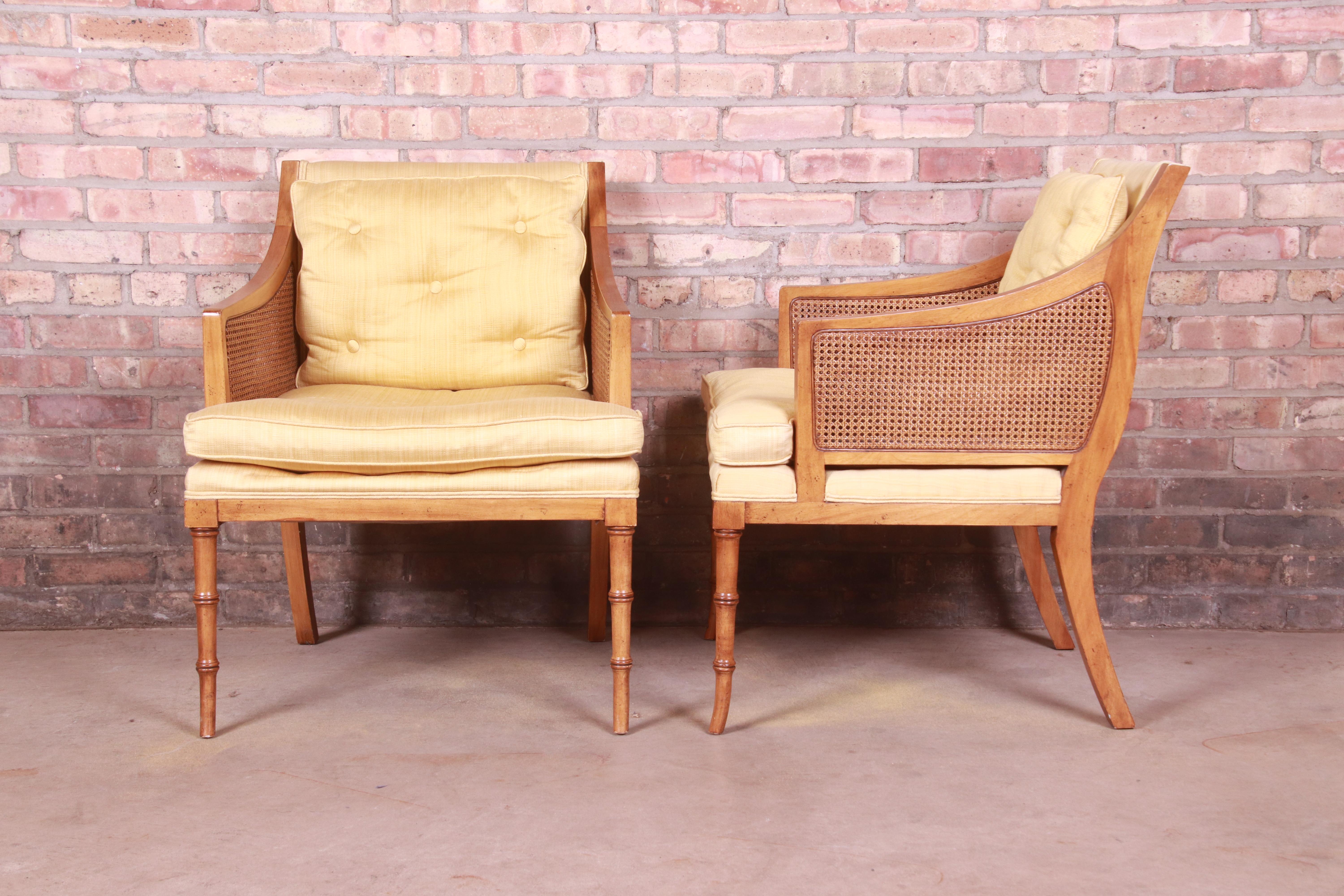 Baker Furniture Hollywood Regency Faux Bamboo and Cane Lounge Chairs, Pair 3