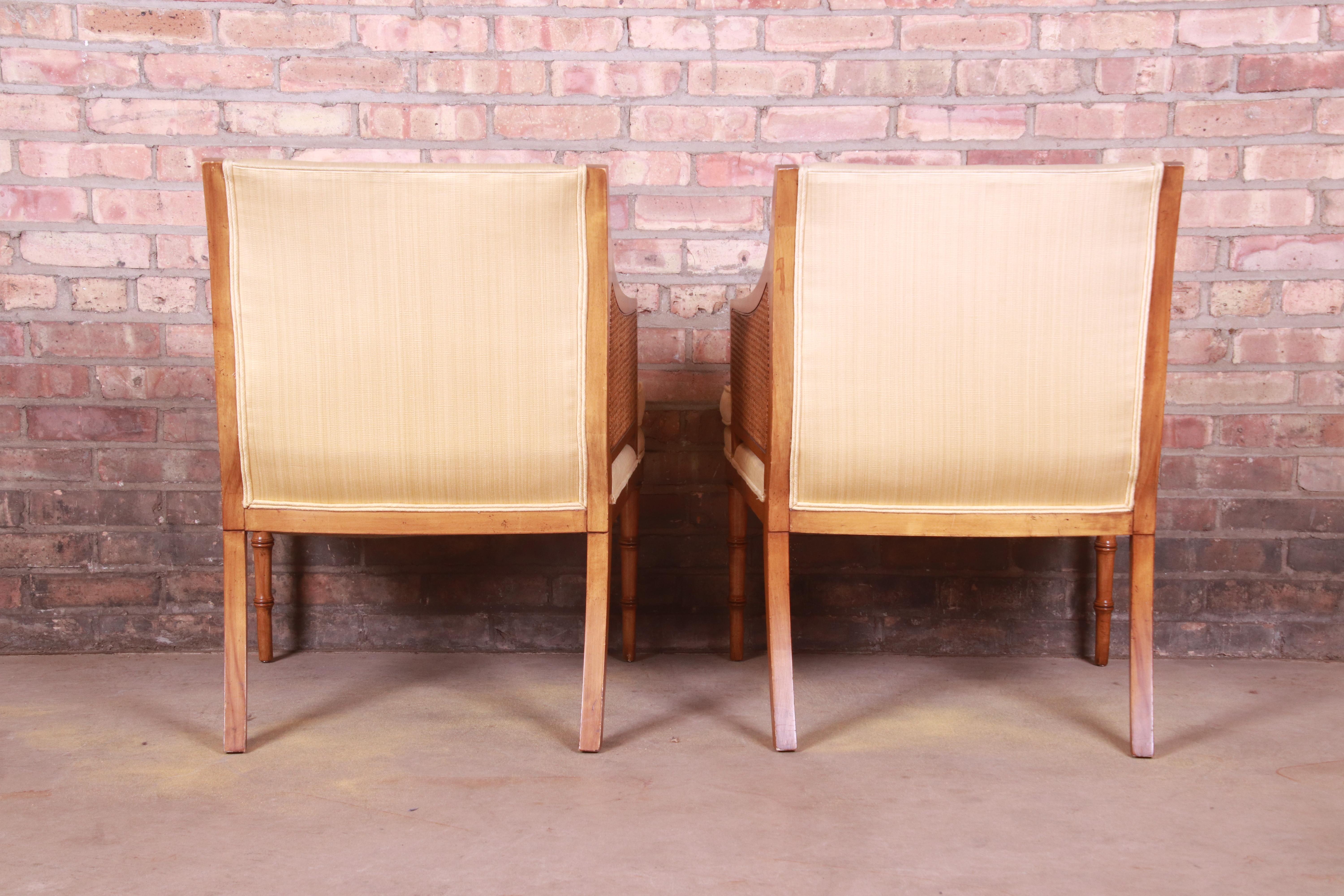 Baker Furniture Hollywood Regency Faux Bamboo and Cane Lounge Chairs, Pair 4