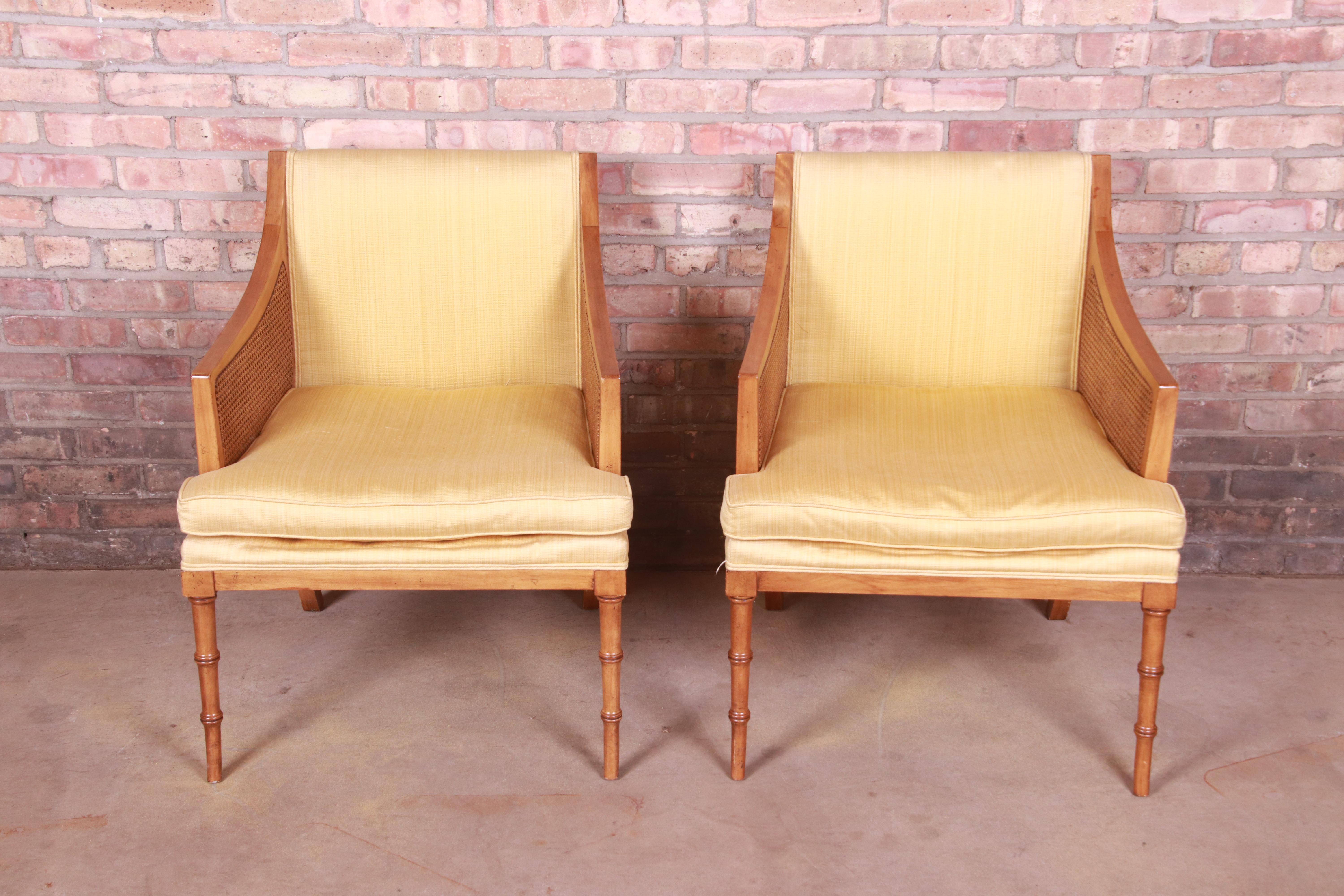 Baker Furniture Hollywood Regency Faux Bamboo and Cane Lounge Chairs, Pair 5
