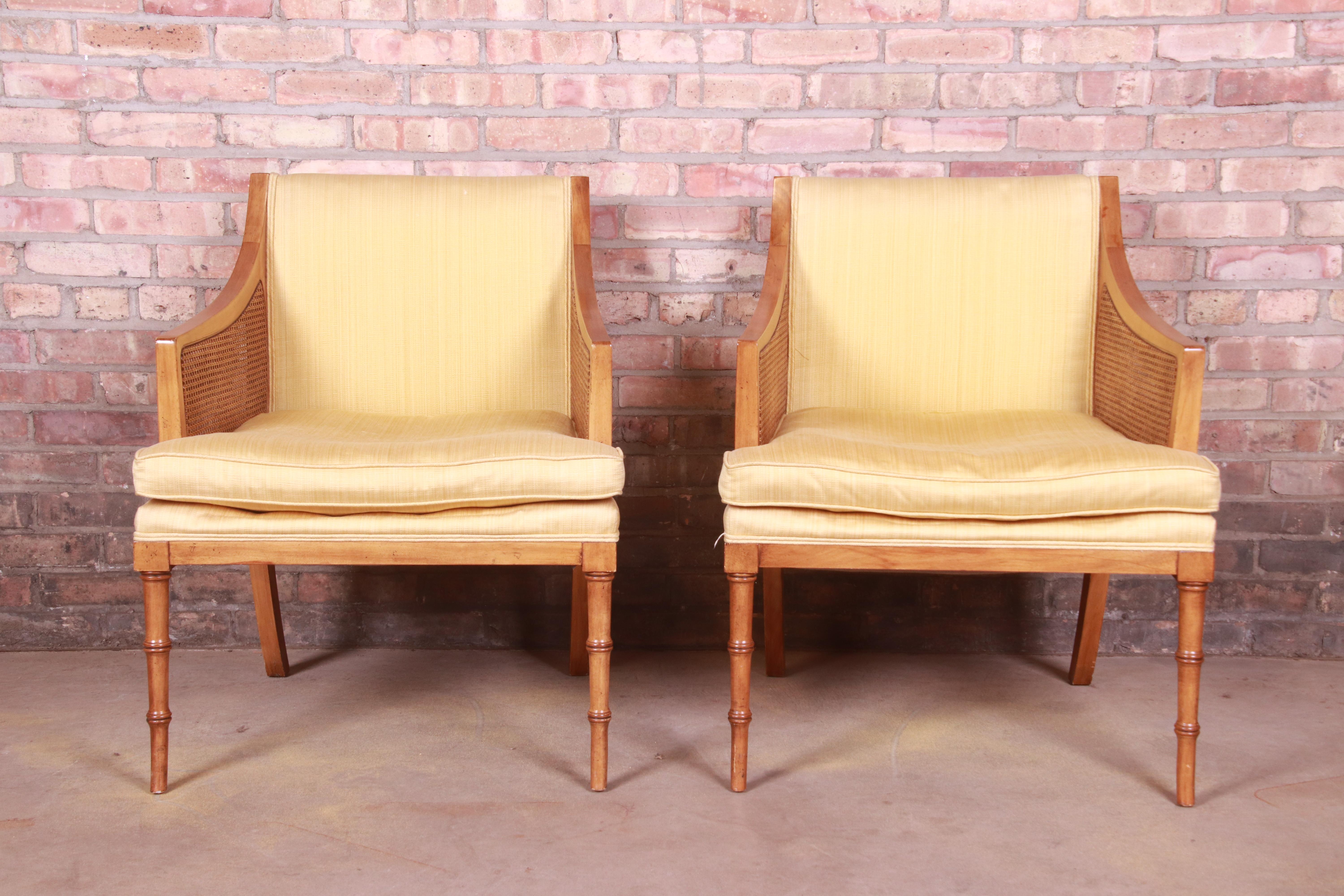 Baker Furniture Hollywood Regency Faux Bamboo and Cane Lounge Chairs, Pair 6