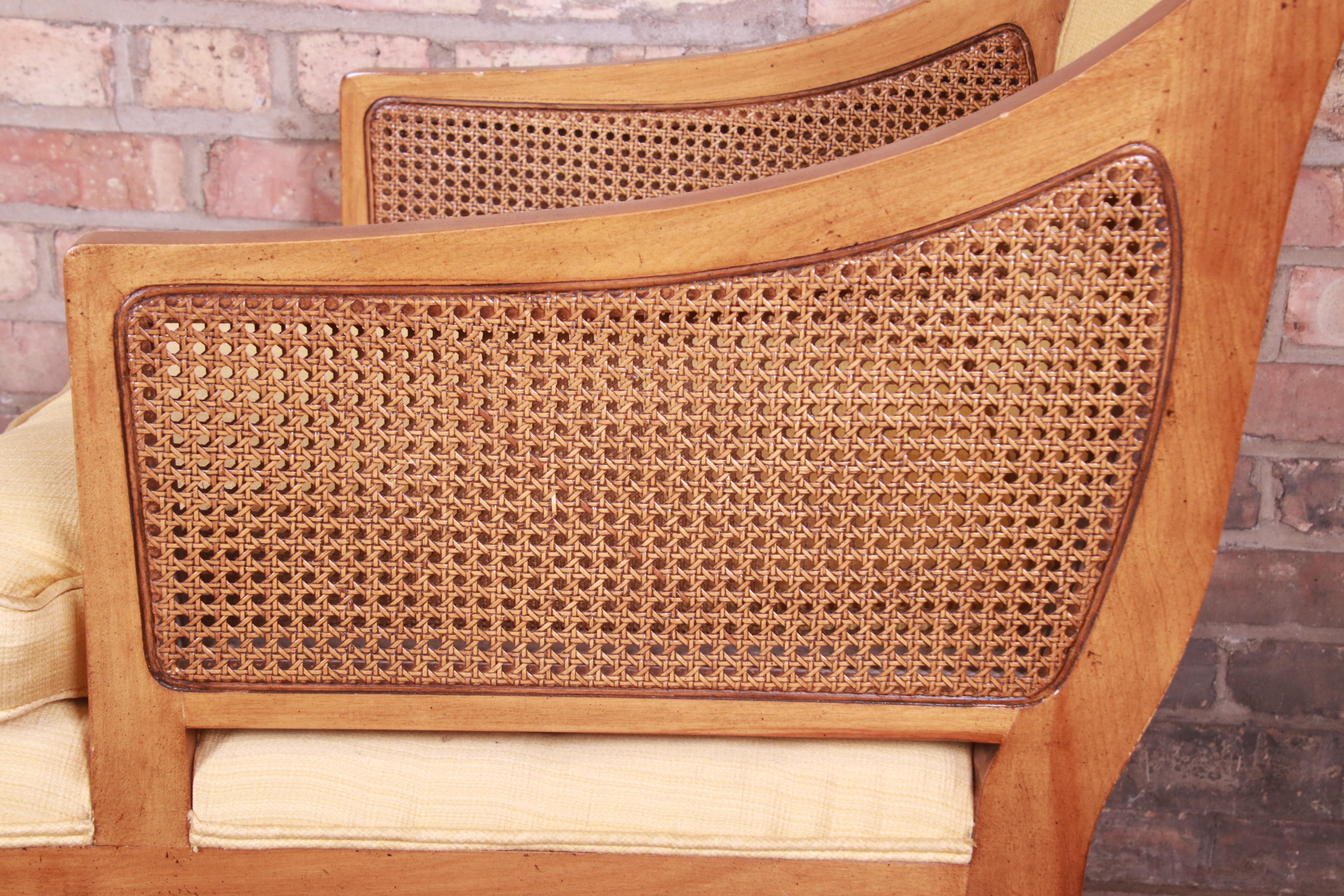 Baker Furniture Hollywood Regency Faux Bamboo and Cane Lounge Chairs, Pair 7