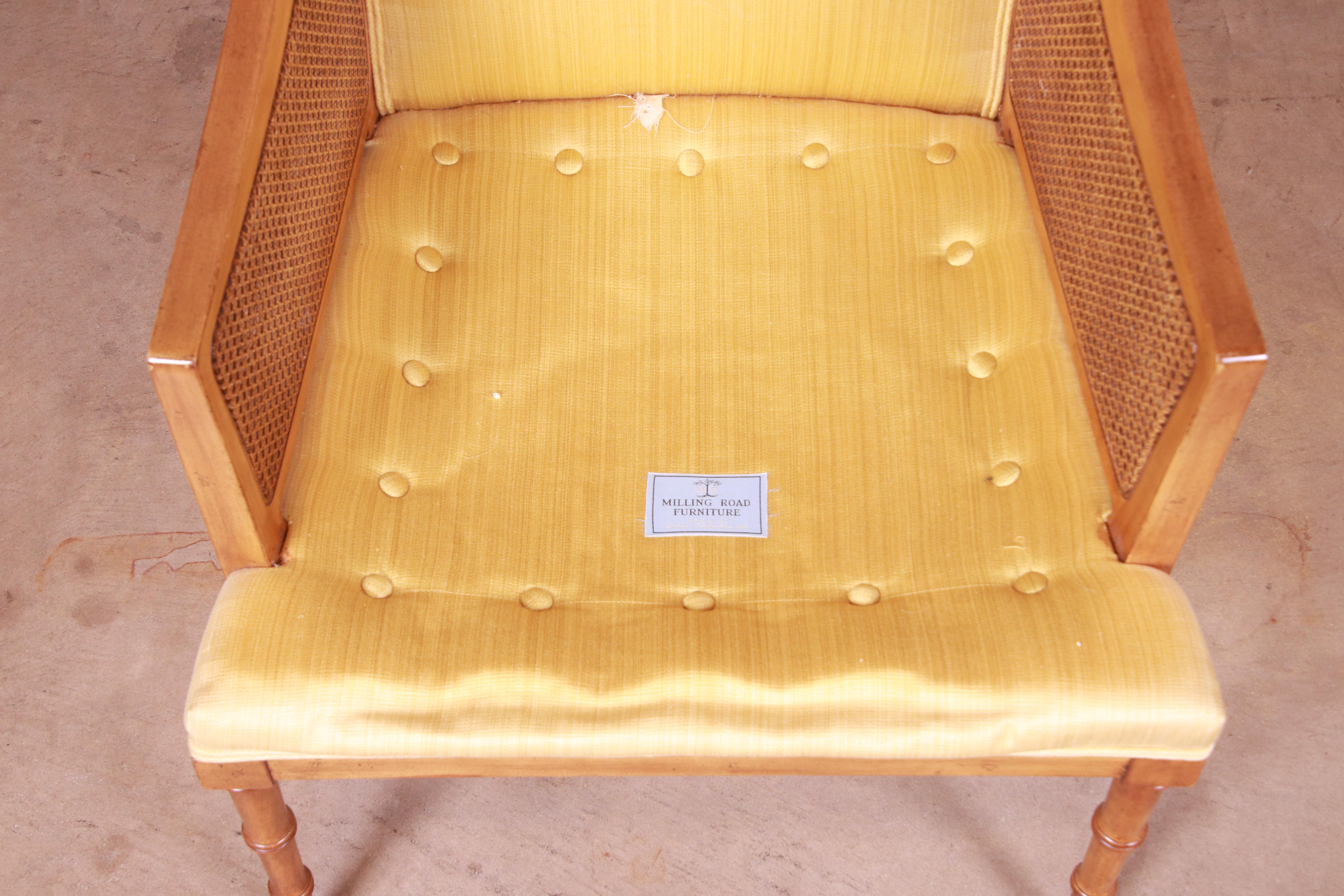 Baker Furniture Hollywood Regency Faux Bamboo and Cane Lounge Chairs, Pair 11