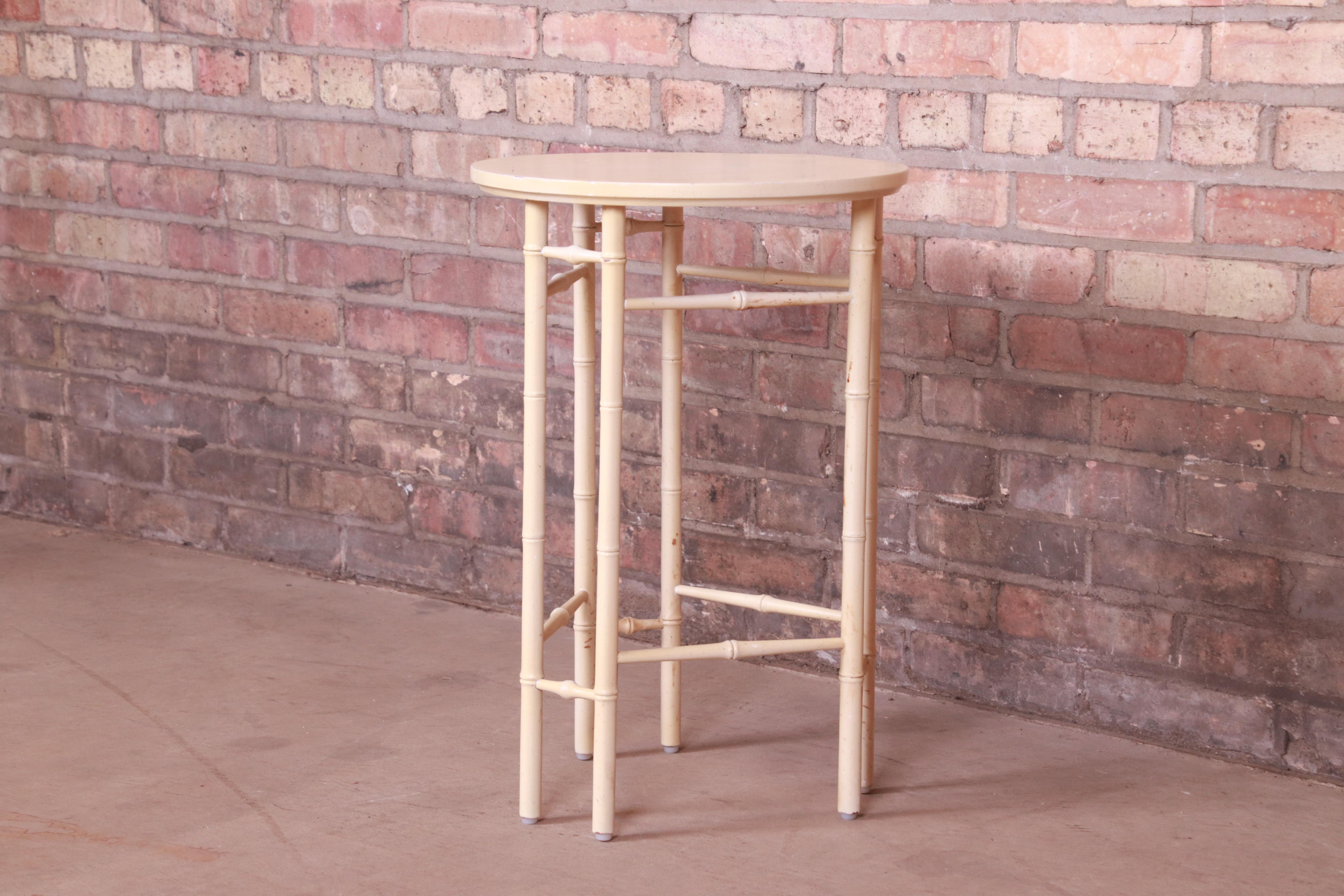 American Baker Furniture Hollywood Regency Faux Bamboo Cream Lacquered Side Table, 1960s