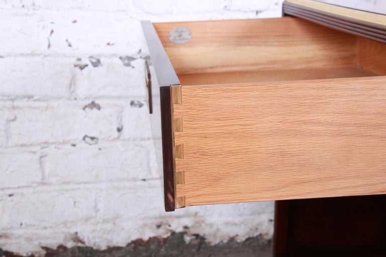 Baker Furniture Hollywood Regency Fruitwood and Brass Campaign Style