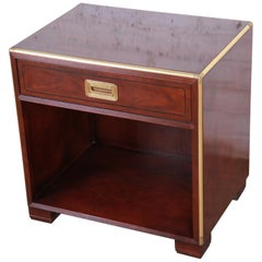 Vintage Baker Furniture Hollywood Regency Fruitwood and Brass Campaign Style Nightstand