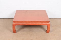 Baker Furniture Hollywood Regency Red Lacquered Grasscloth Coffee Table