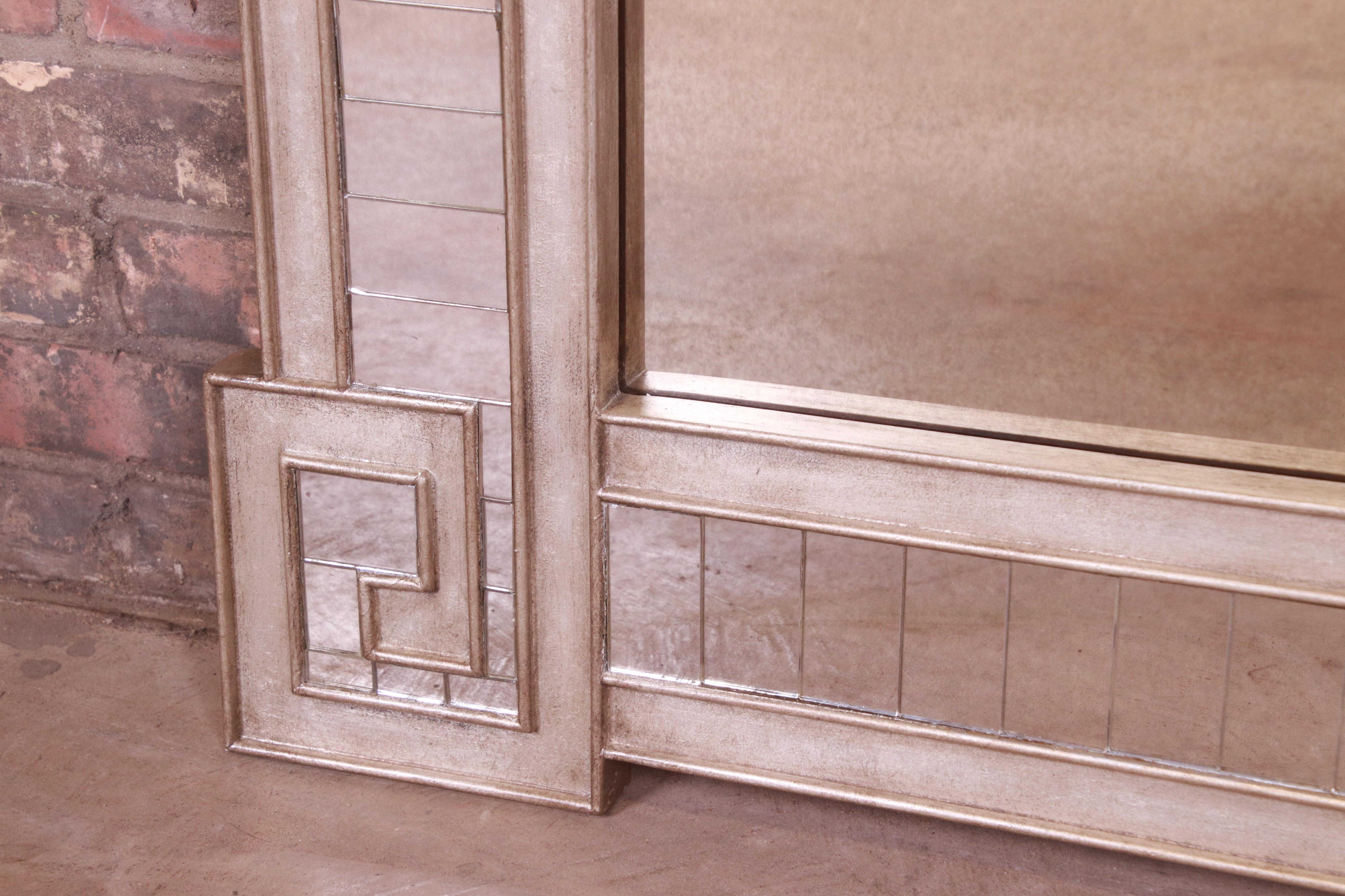 20th Century Baker Furniture Hollywood Regency Silver Gilt Greek Key Wall Mirror