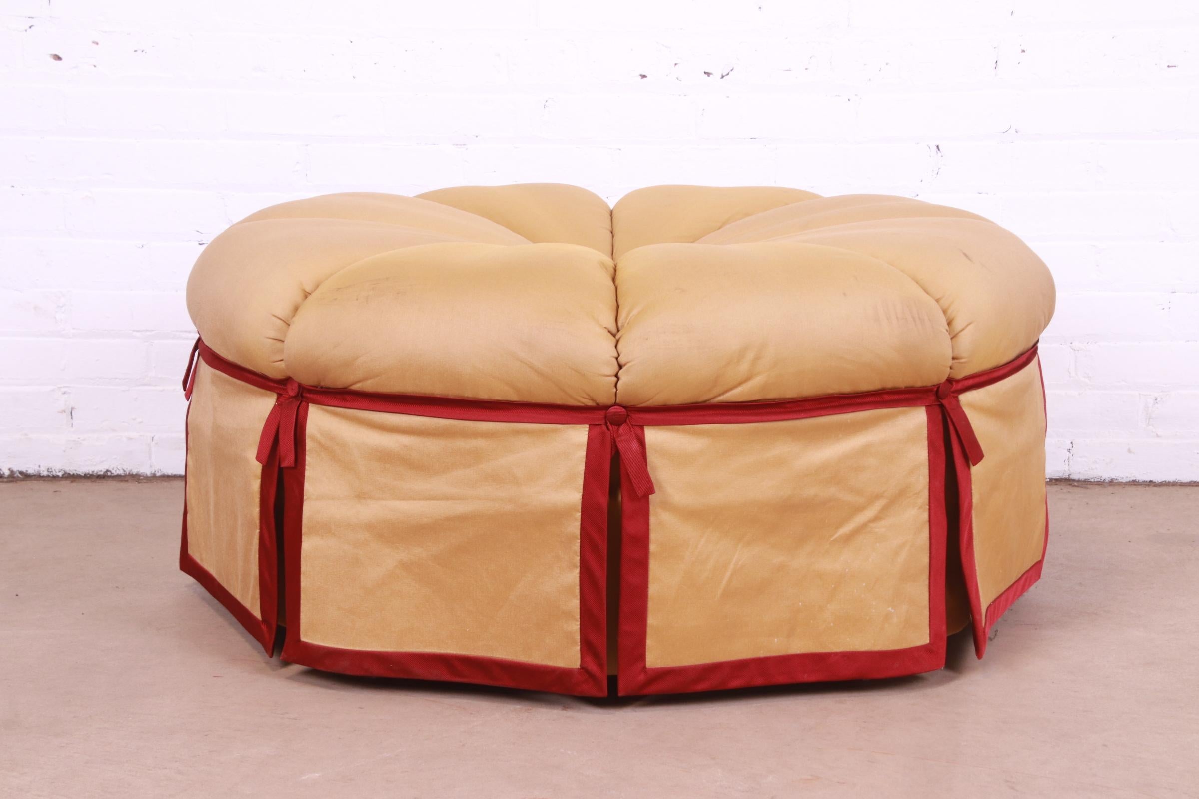 Baker Furniture Hollywood Regency Tufted Upholstered Large Round Ottoman 5