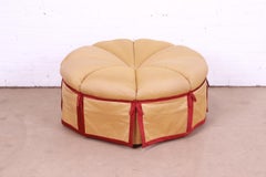 Baker Furniture Hollywood Regency Tufted Upholstered Large Round Ottoman