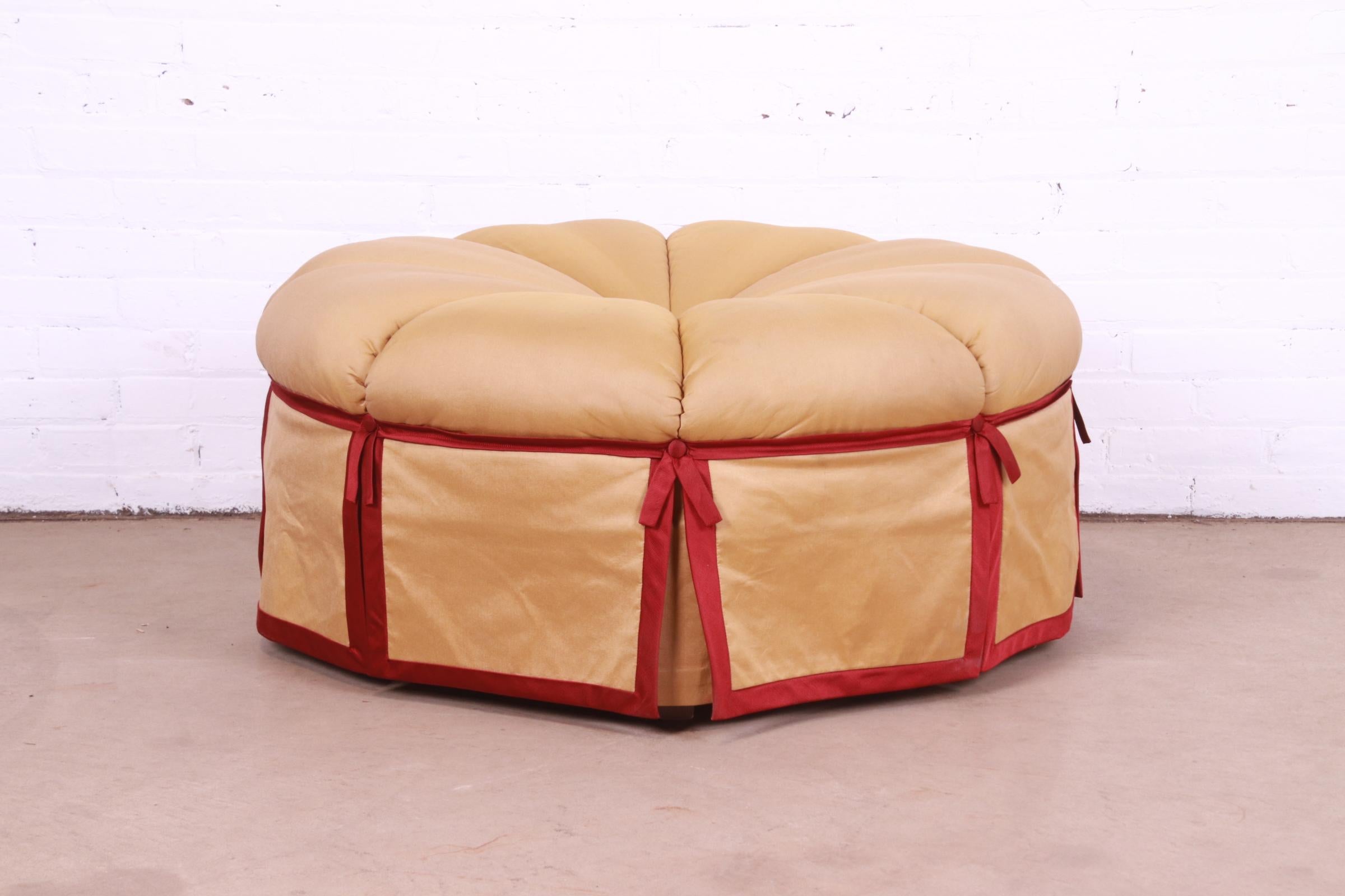 American Baker Furniture Hollywood Regency Tufted Upholstered Large Round Ottoman