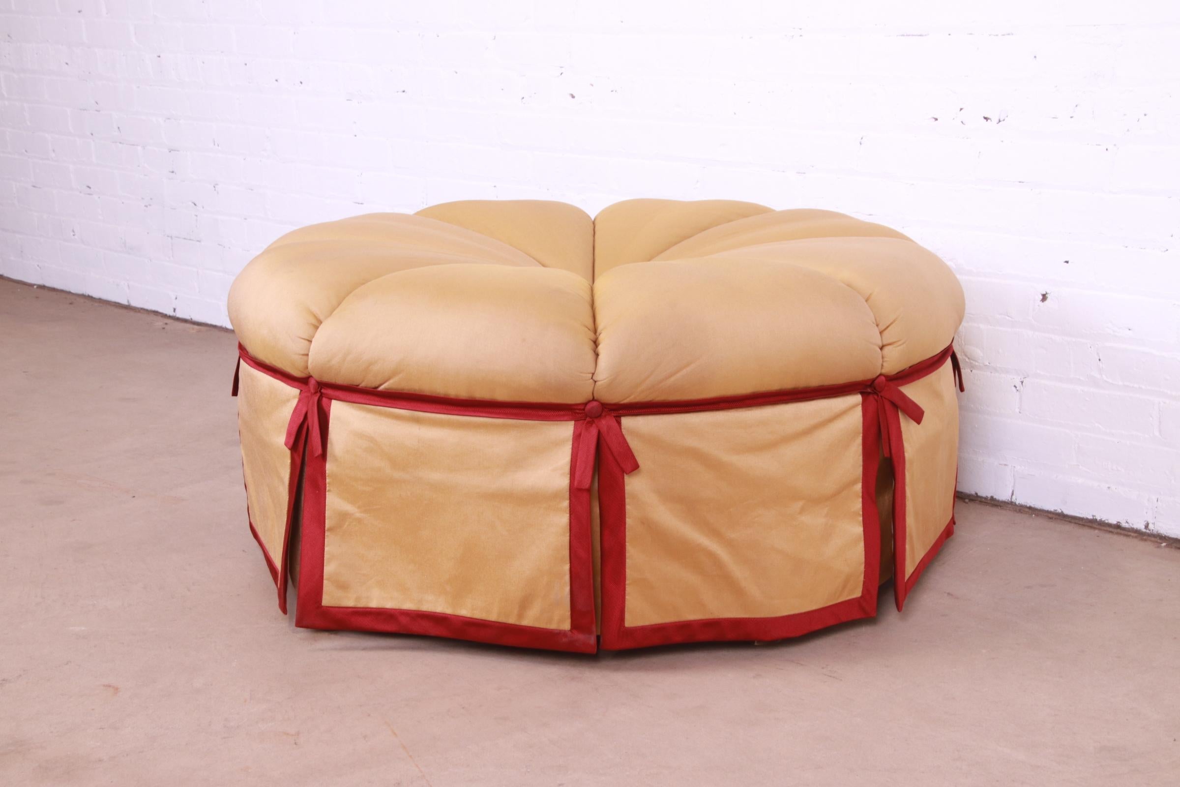 20th Century Baker Furniture Hollywood Regency Tufted Upholstered Large Round Ottoman