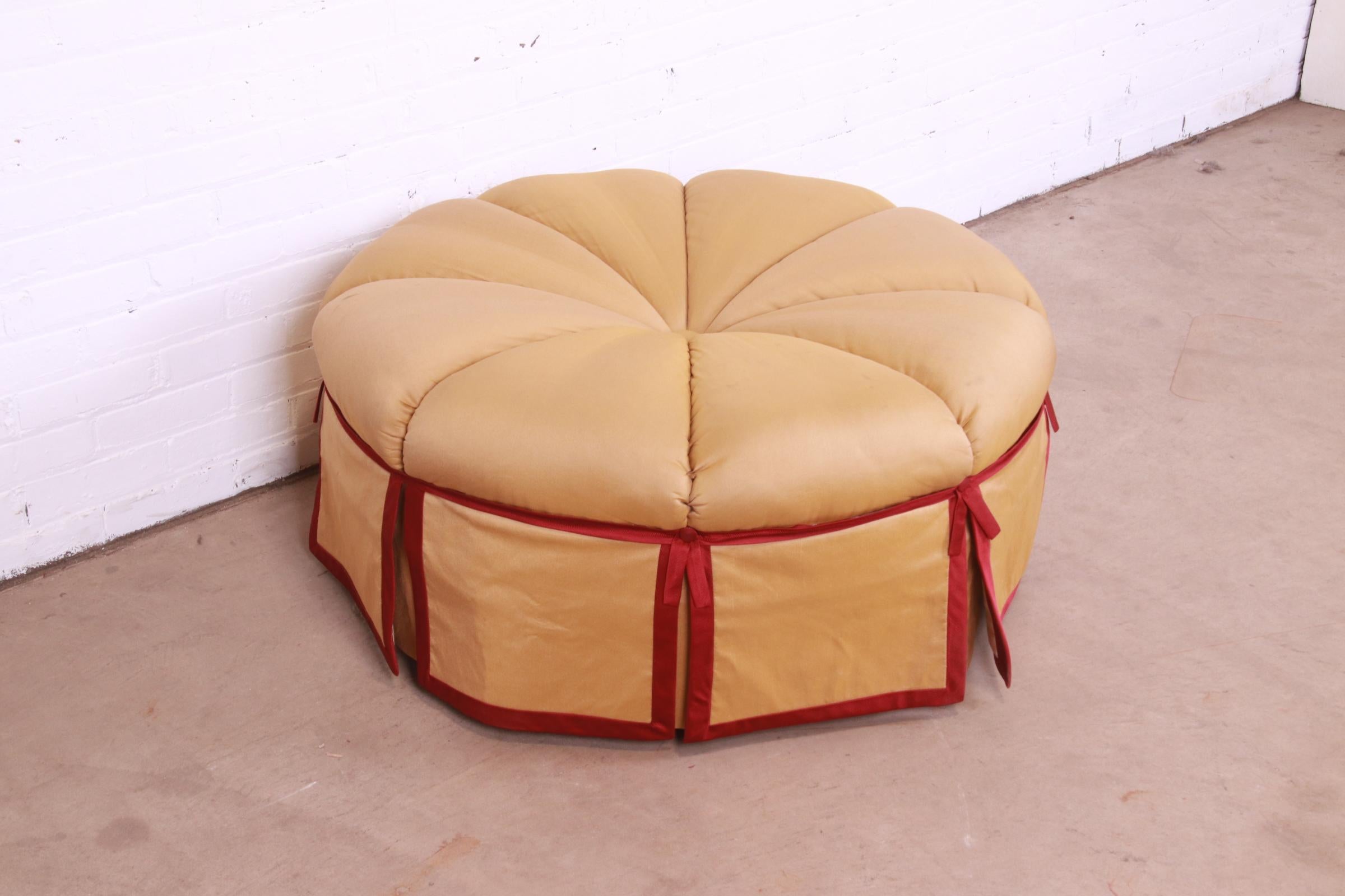 Upholstery Baker Furniture Hollywood Regency Tufted Upholstered Large Round Ottoman