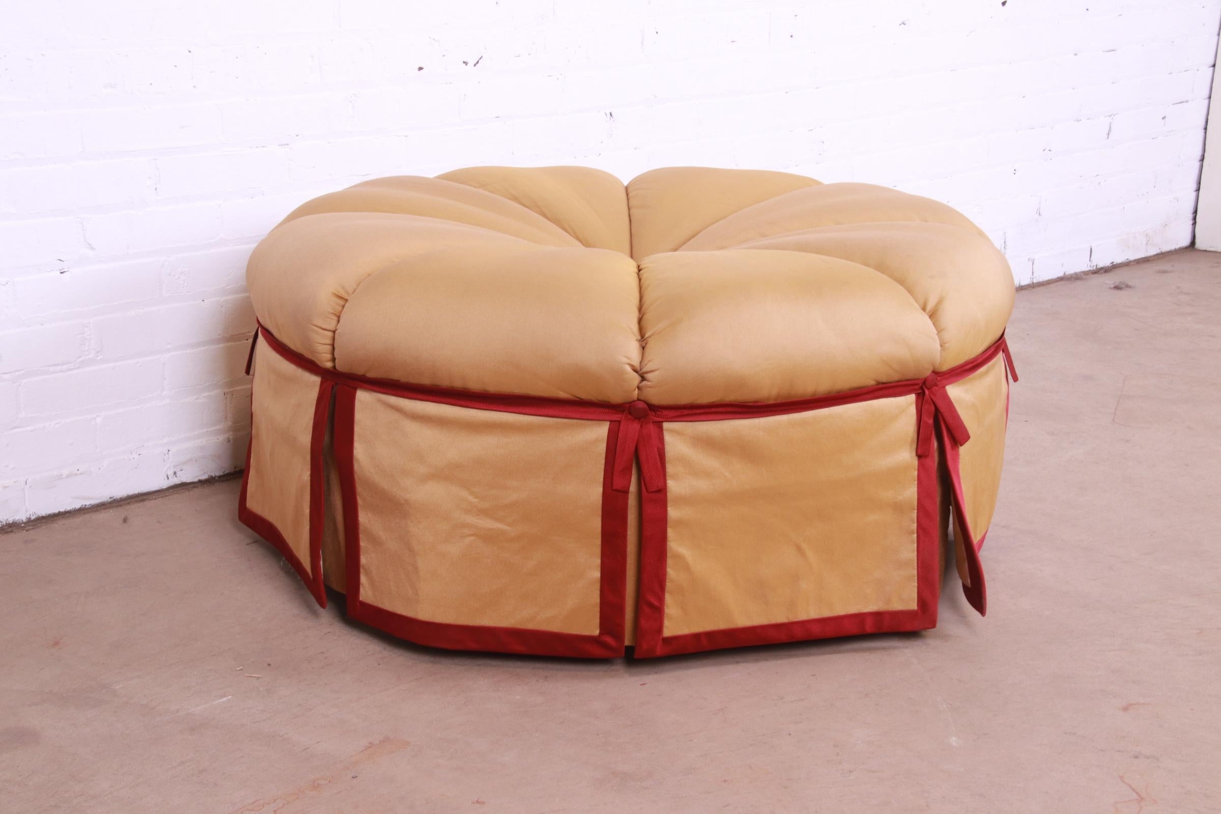 Baker Furniture Hollywood Regency Tufted Upholstered Large Round Ottoman 1