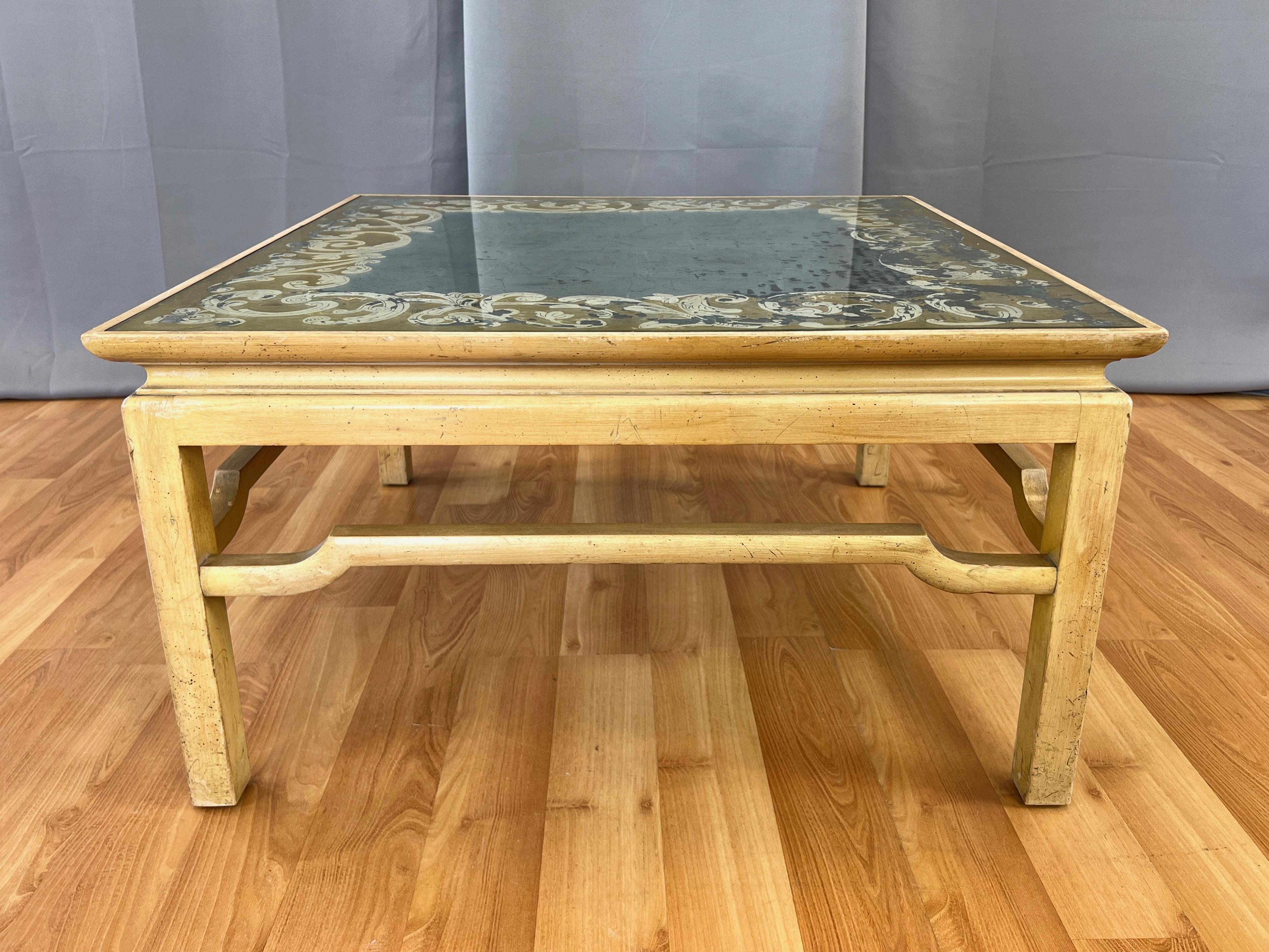 Baker Furniture Hollywood Regency Verre Églomisé Square Coffee Table, c. 1950 For Sale 5