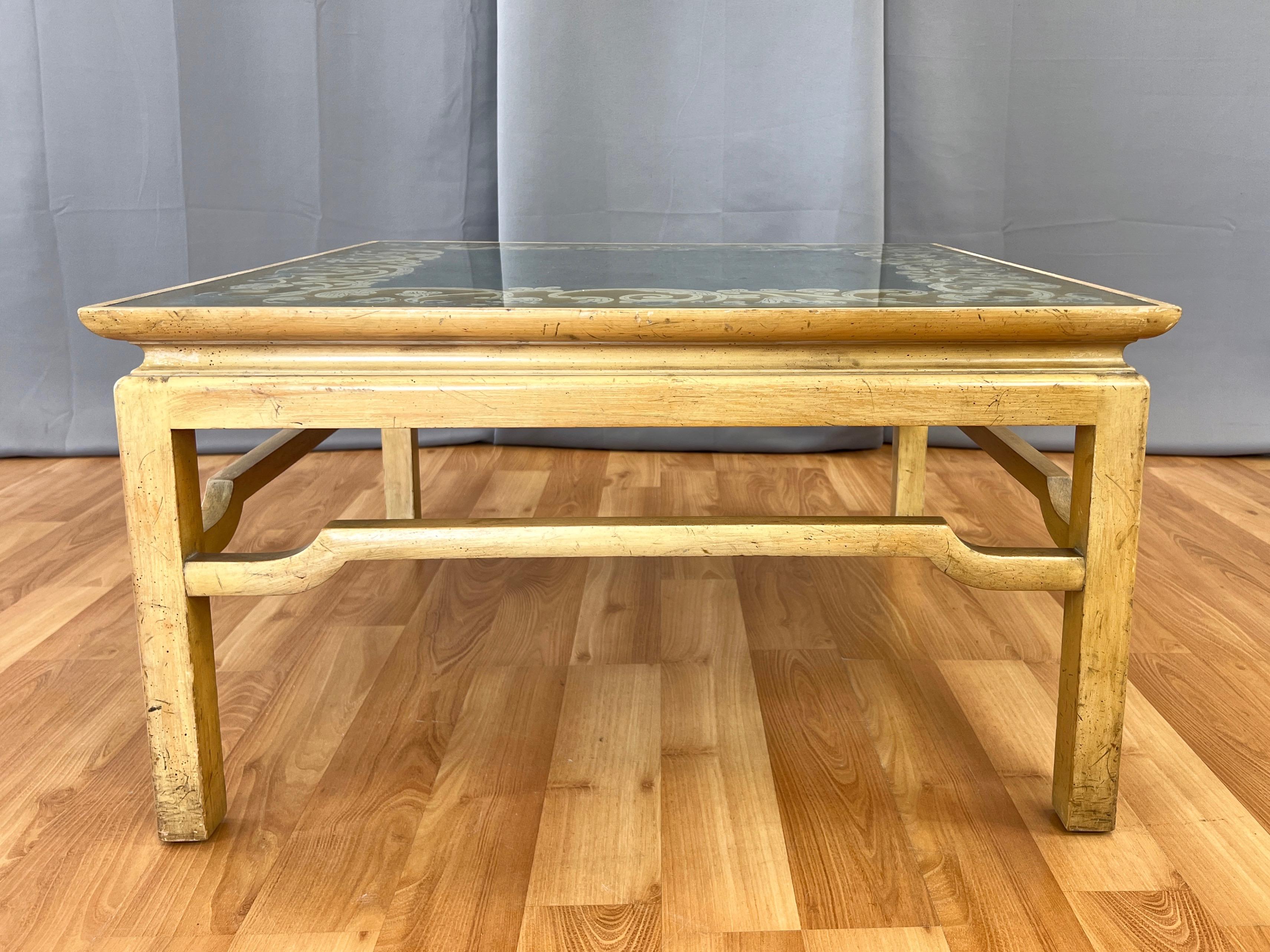 Baker Furniture Hollywood Regency Verre Églomisé Square Coffee Table, c. 1950 For Sale 6