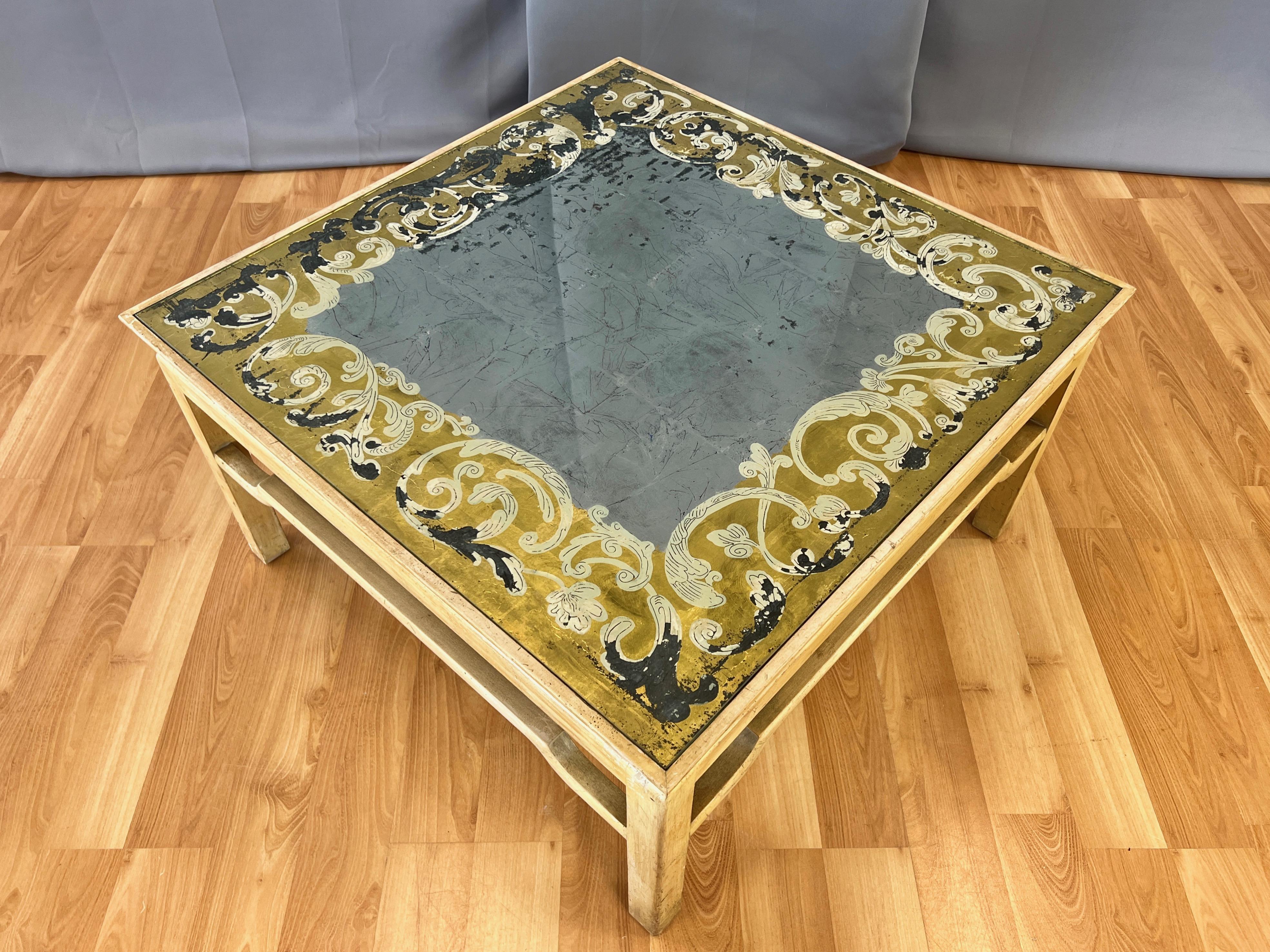 American Baker Furniture Hollywood Regency Verre Églomisé Square Coffee Table, c. 1950 For Sale