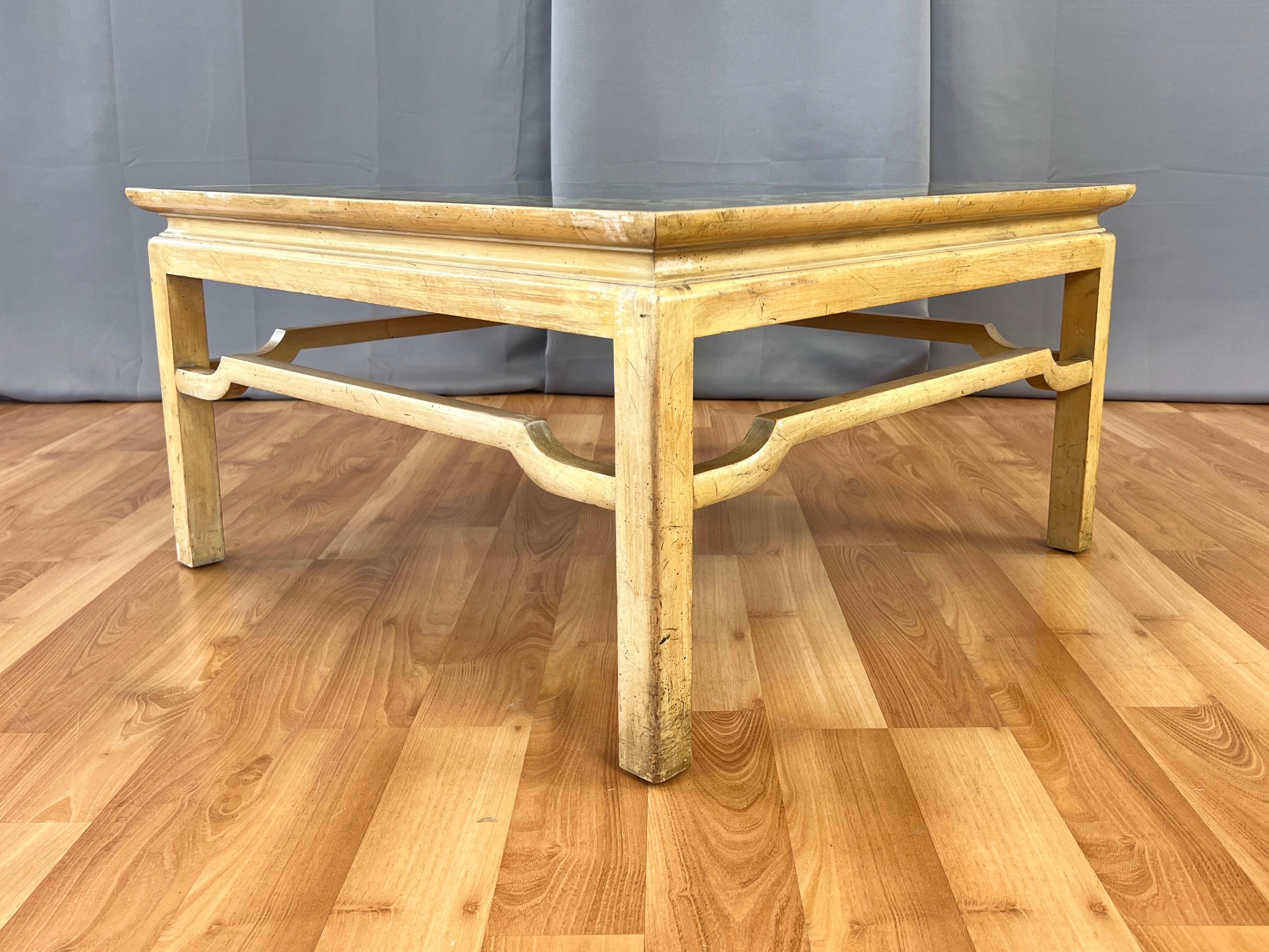 Gilt Baker Furniture Hollywood Regency Verre Églomisé Square Coffee Table, c. 1950 For Sale