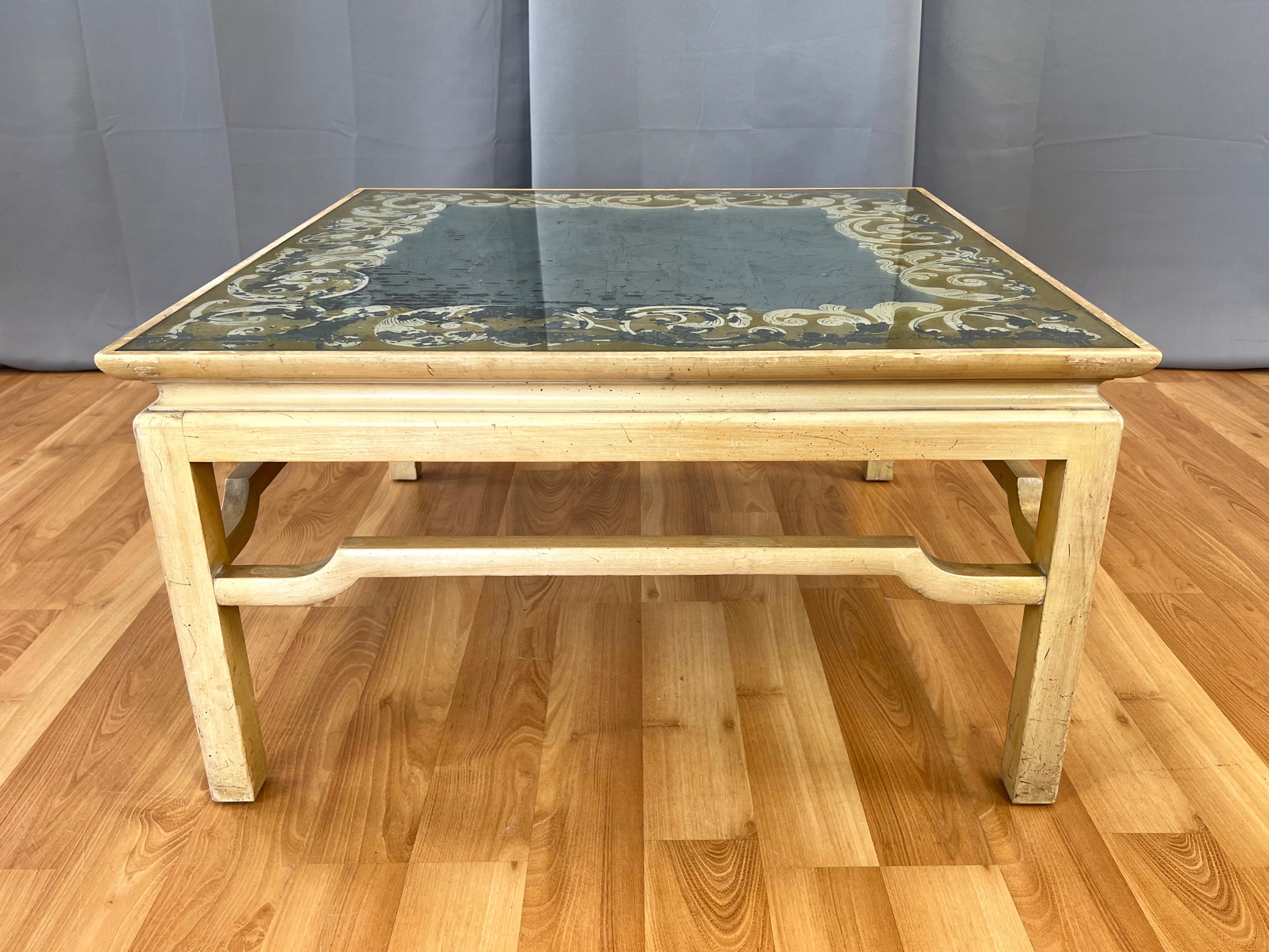 Baker Furniture Hollywood Regency Verre Églomisé Square Coffee Table, c. 1950 For Sale 1