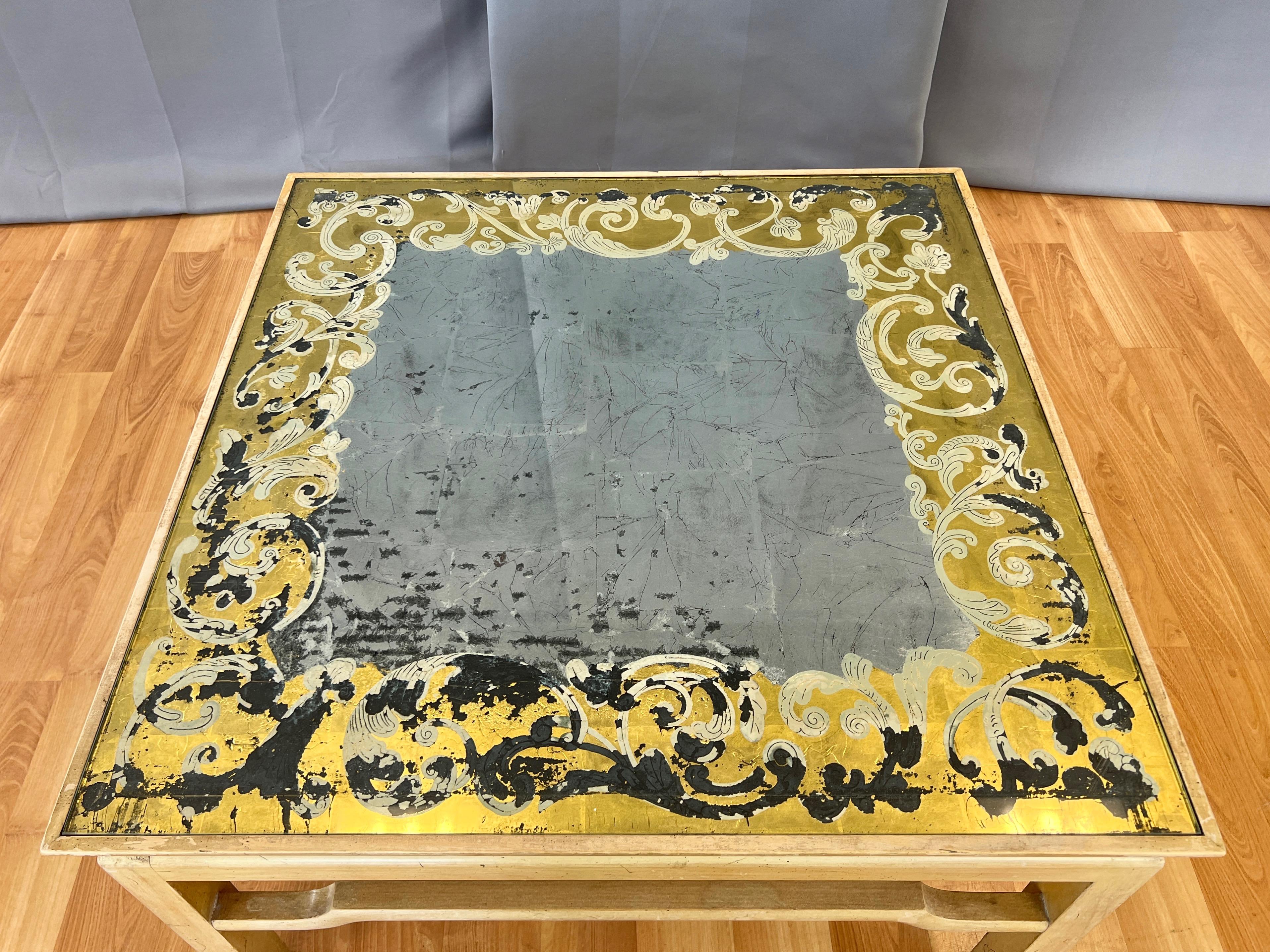Baker Furniture Hollywood Regency Verre Églomisé Square Coffee Table, c. 1950 For Sale 2