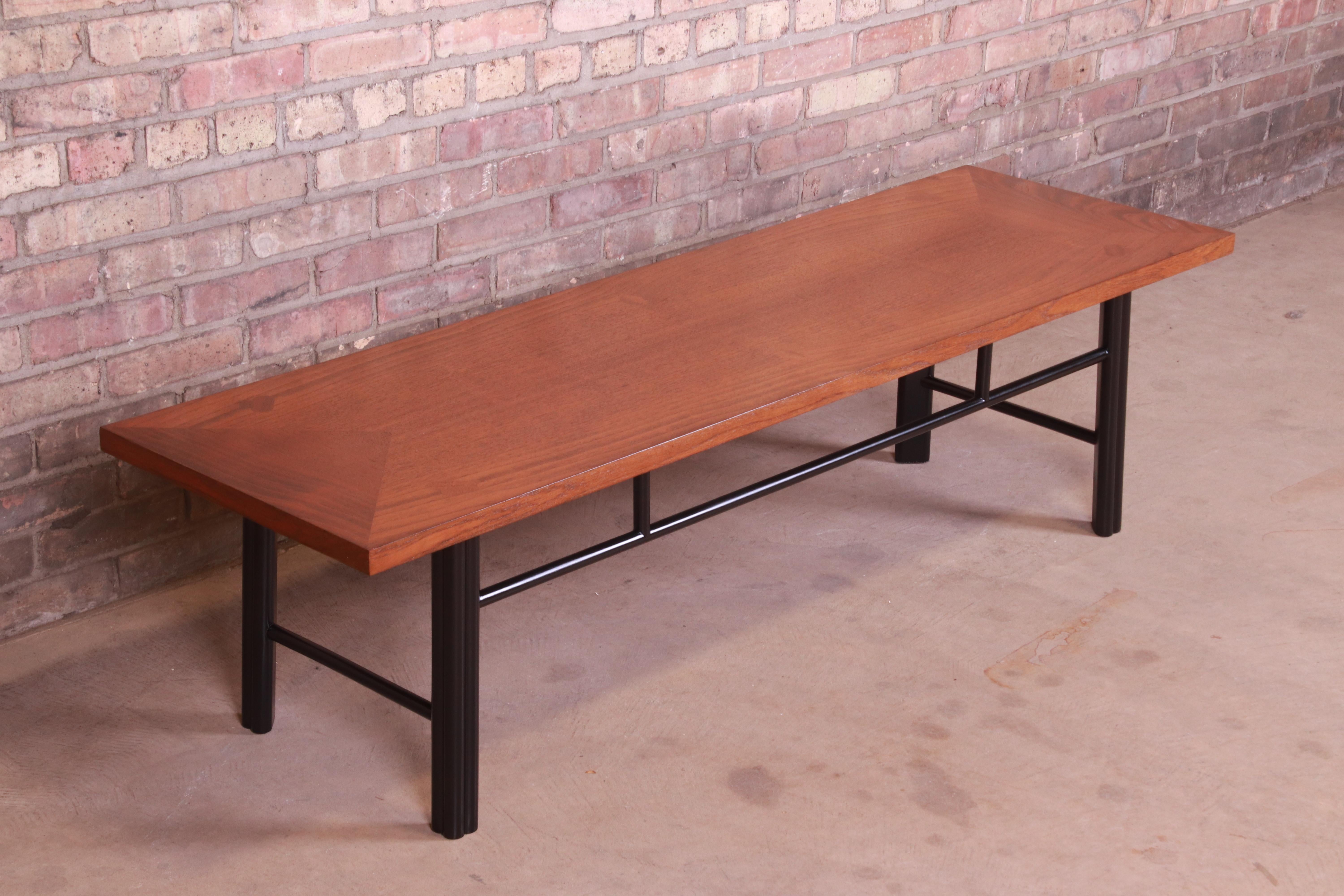 20th Century Baker Furniture Hollywood Regency Walnut and Black Lacquer Coffee Table, 1960s For Sale