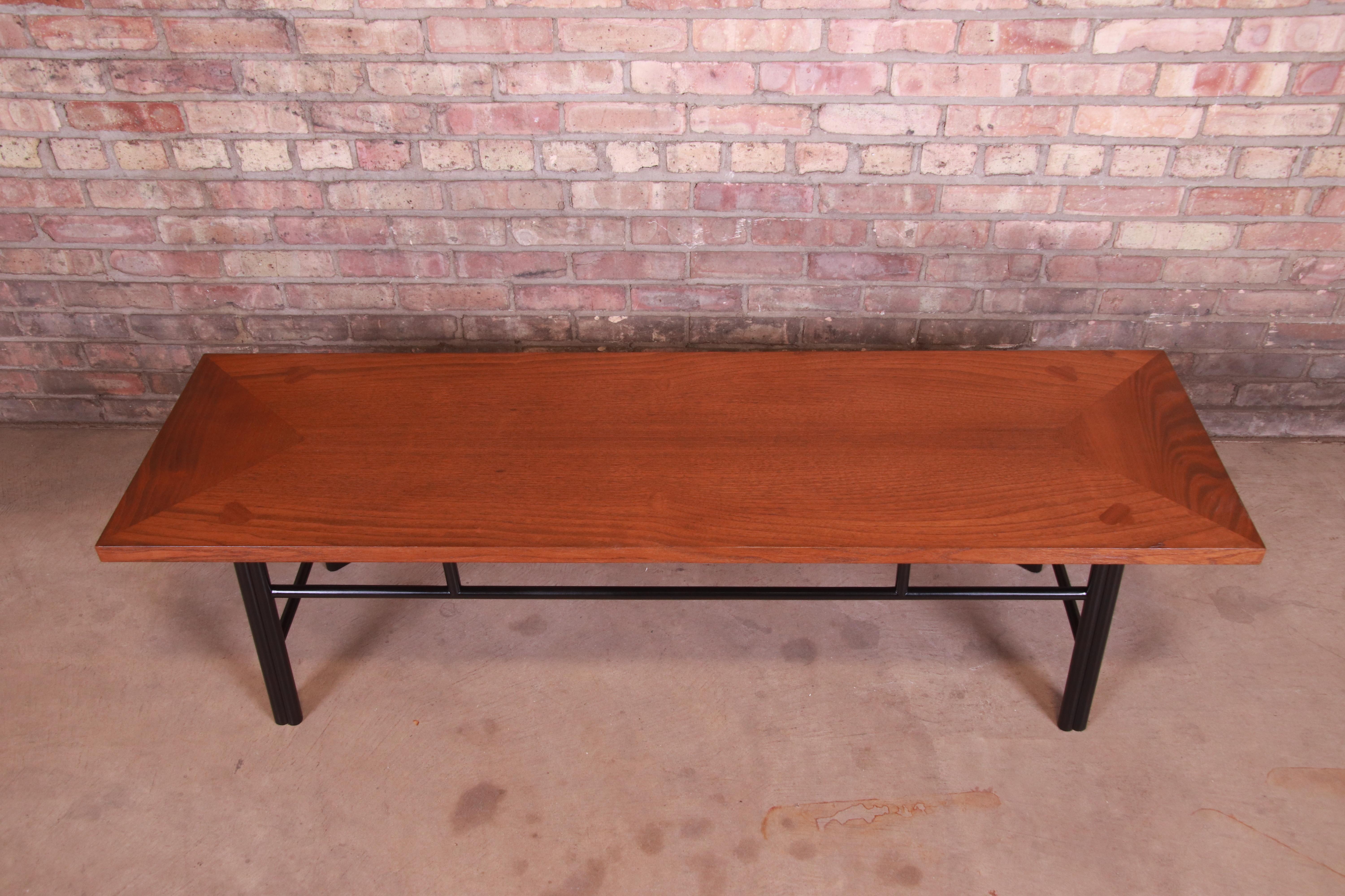 Baker Furniture Hollywood Regency Walnut and Black Lacquer Coffee Table, 1960s For Sale 1