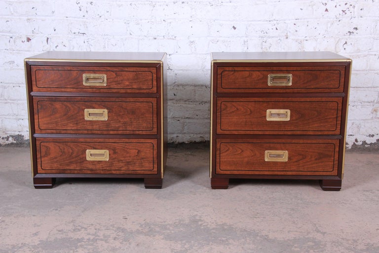 Baker Furniture Hollywood Regency Walnut and Brass ...