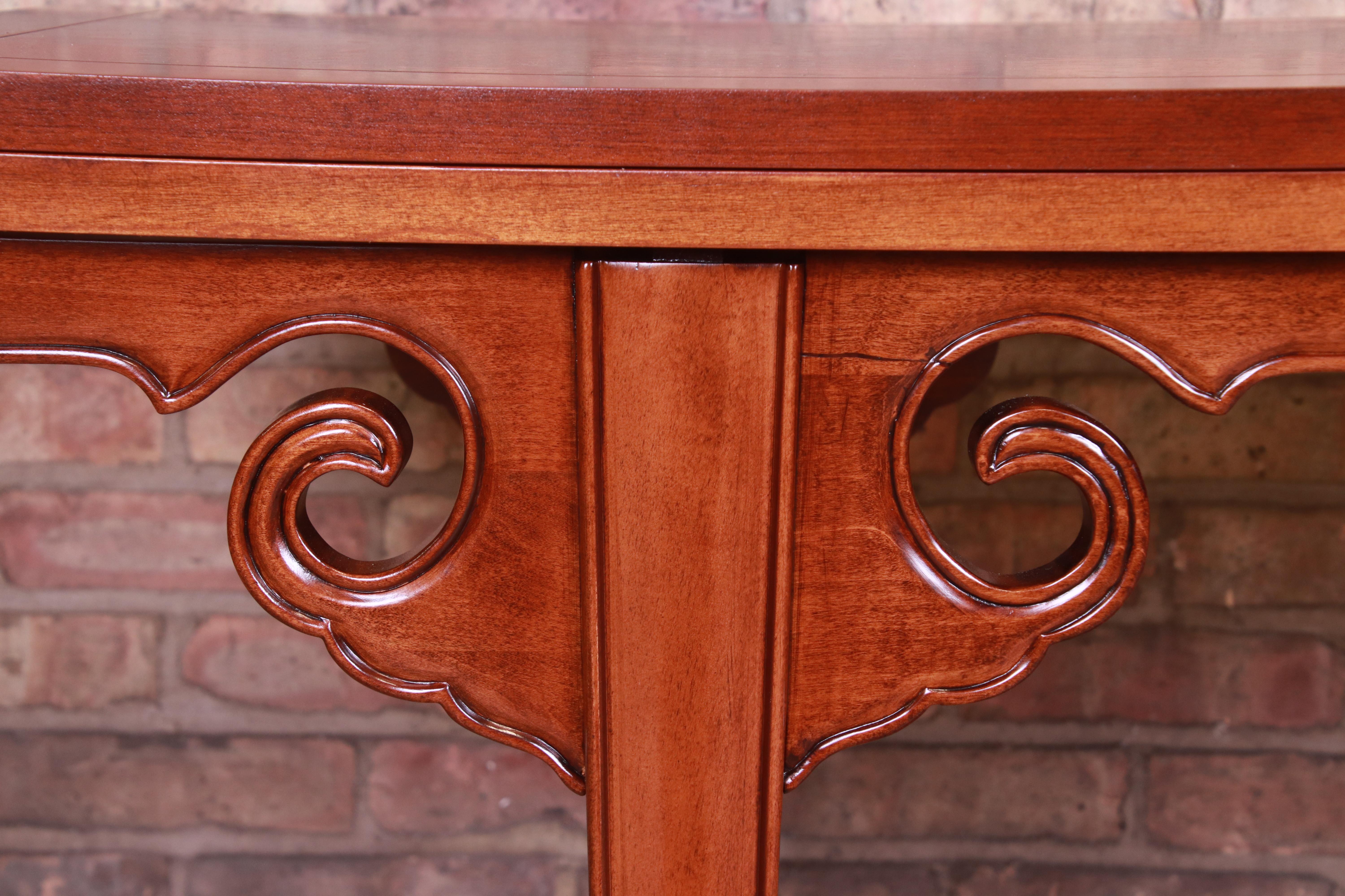 Baker Furniture Hollywood Regency Walnut and Burl Flip Top Console Table 14