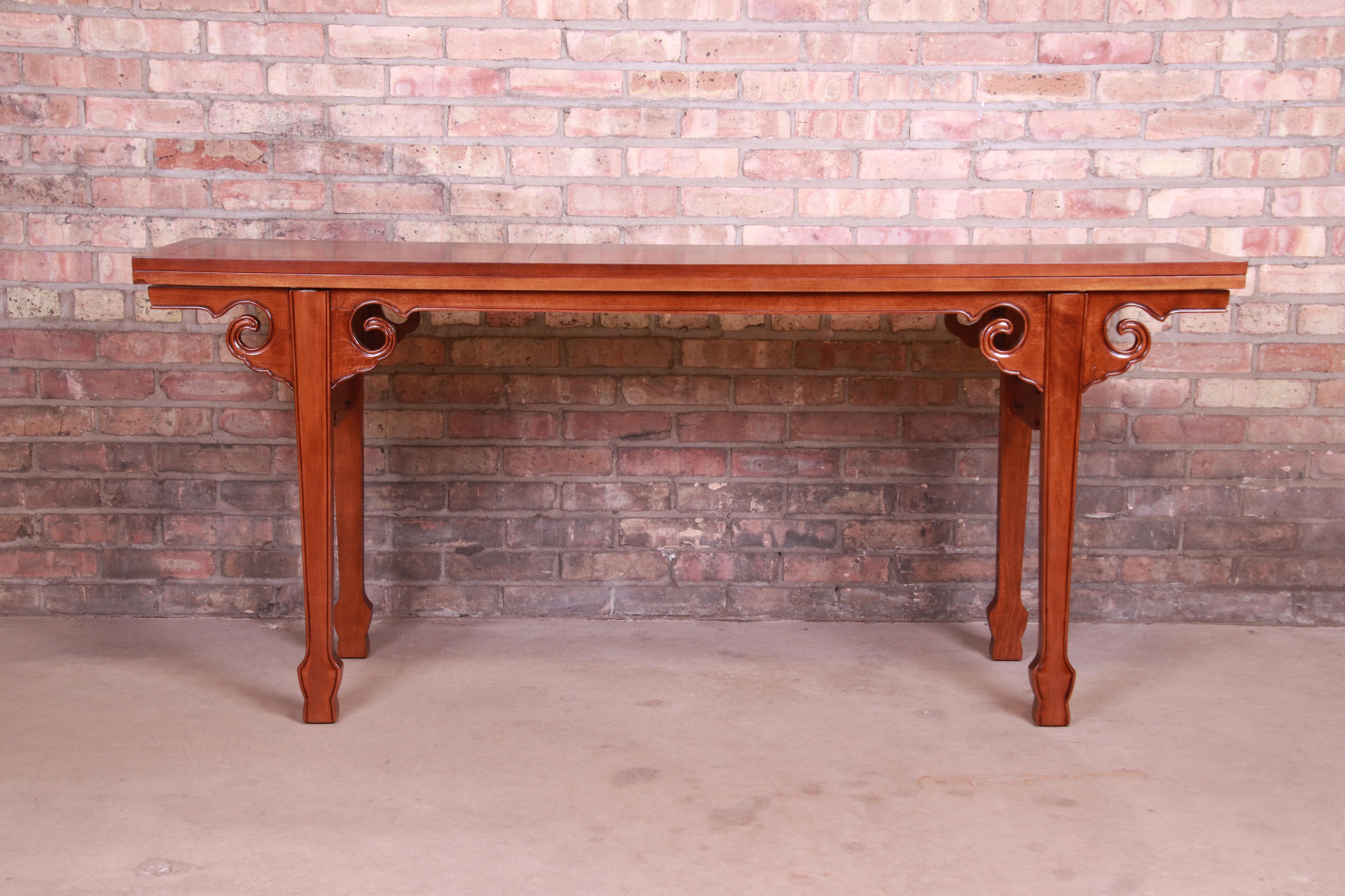 American Baker Furniture Hollywood Regency Walnut and Burl Flip Top Console Table